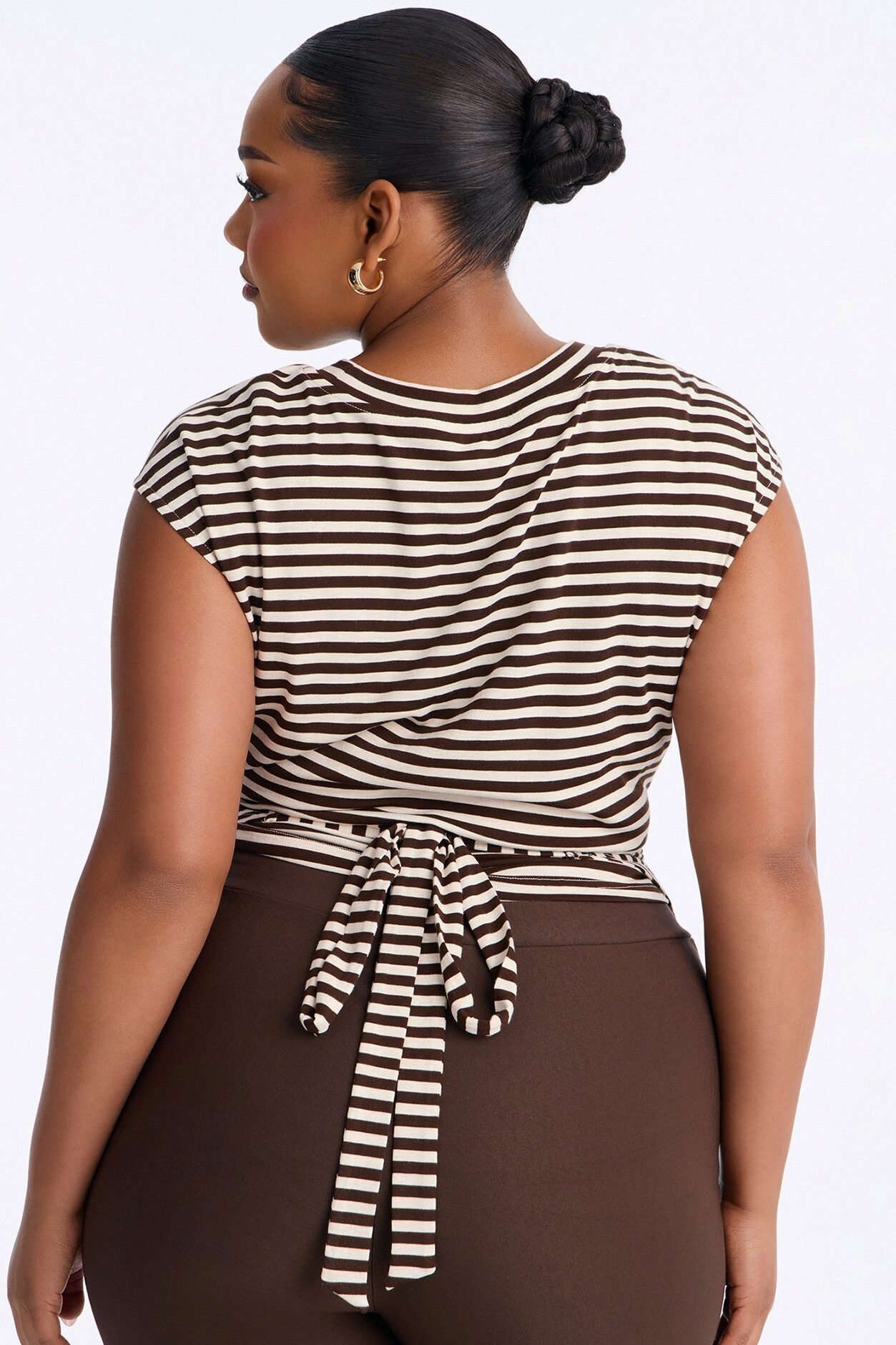 Crossed Up Striped Crew Neck Tee - Chocolate/Combo
