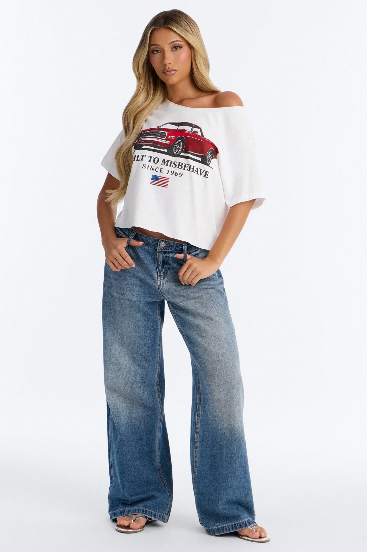 Built To Misbehave Off Shoulder Tee - White