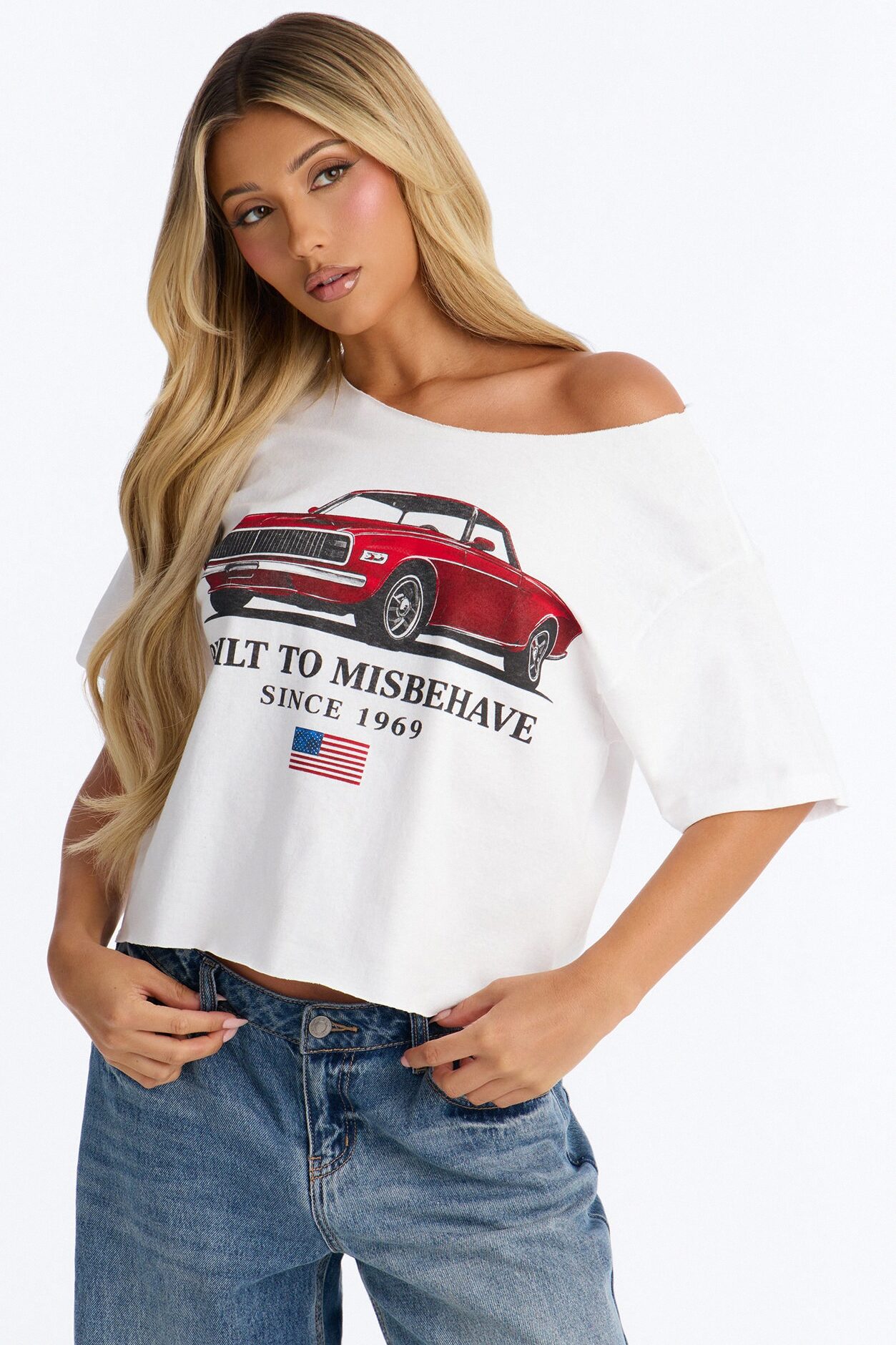 Built To Misbehave Off Shoulder Tee - White