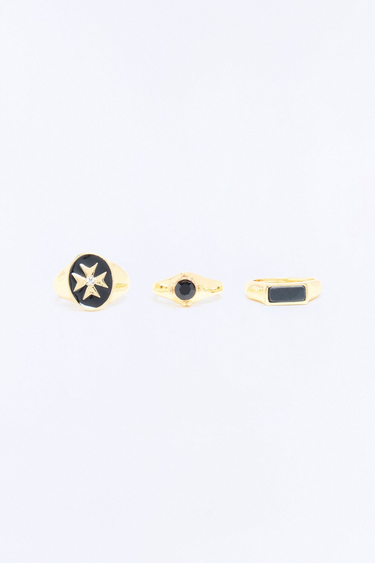 Obsidian Night Cross Ring Set - Gold