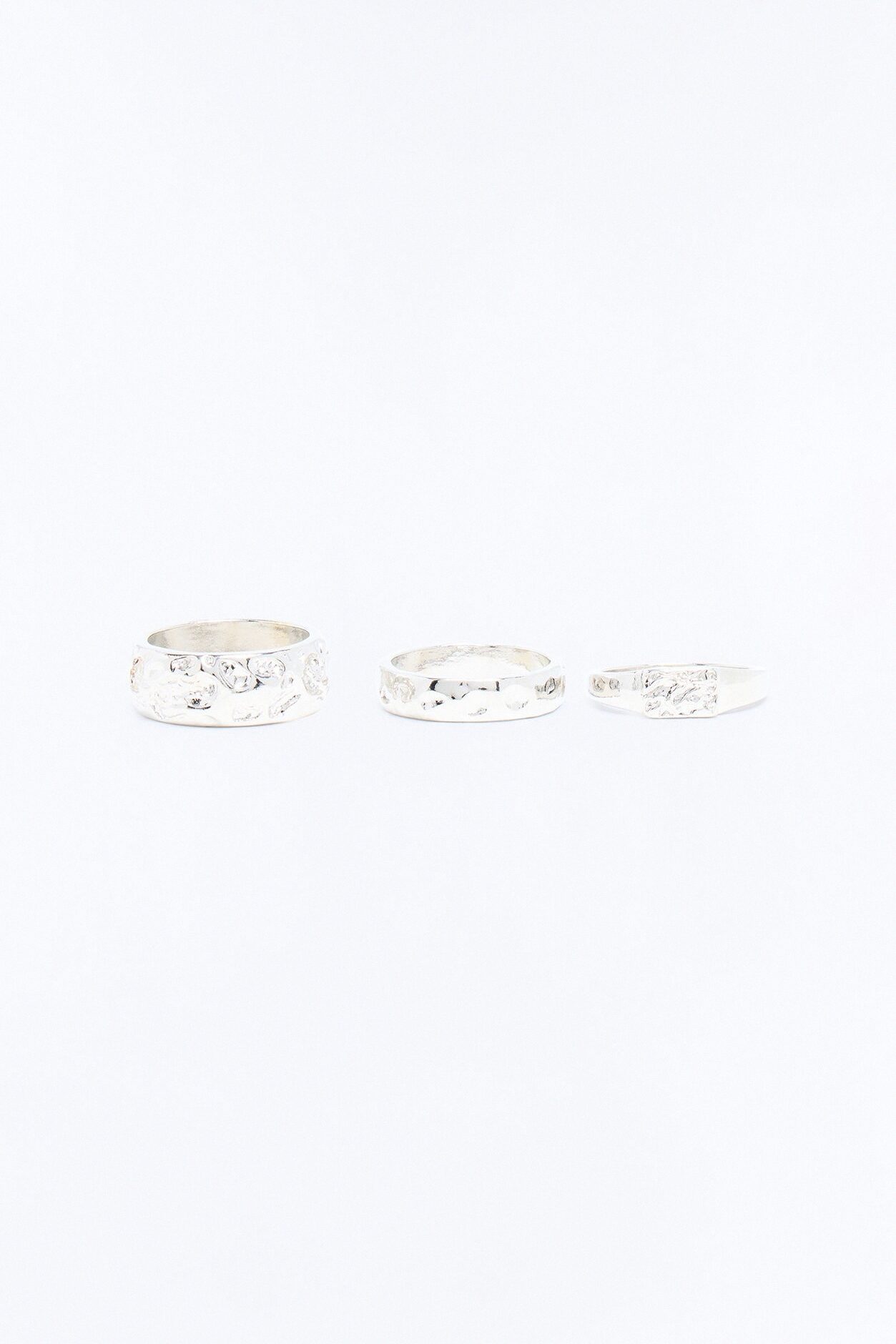 Molten Stone Hammered Ring Set - Silver