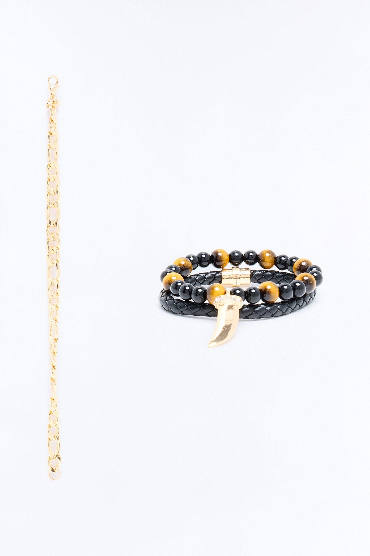 Tiger Tooth Beaded Bracelet Set - Gold