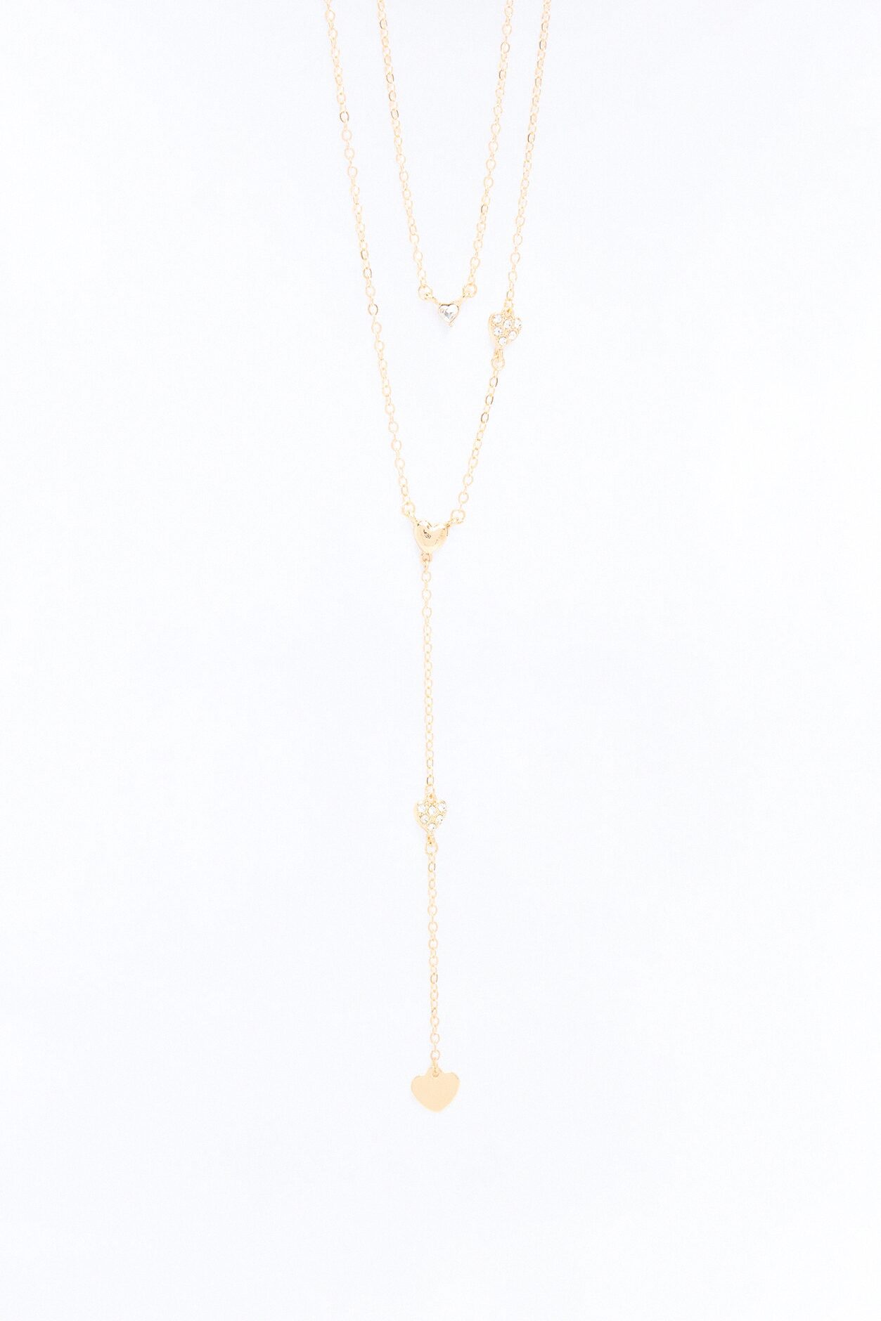 Stealing Hearts Lariat Necklace - Gold