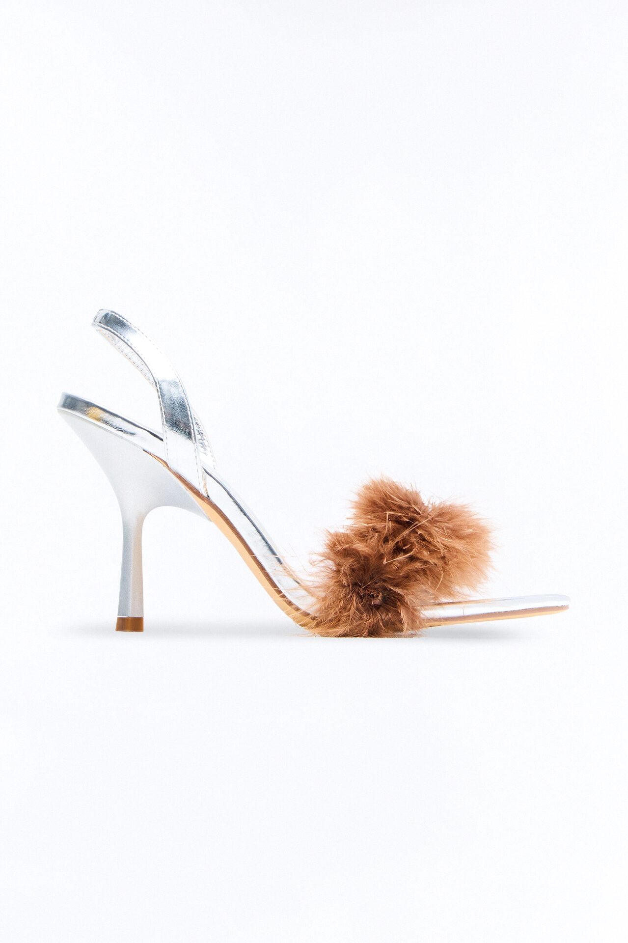 Glam Girl Feather Slingback Heels - Silver