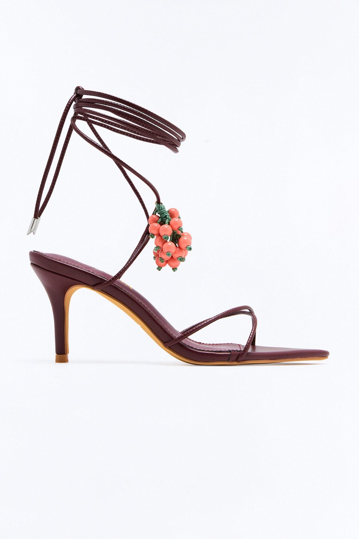 Sina Embellished Wrap Up Heels - Burgundy