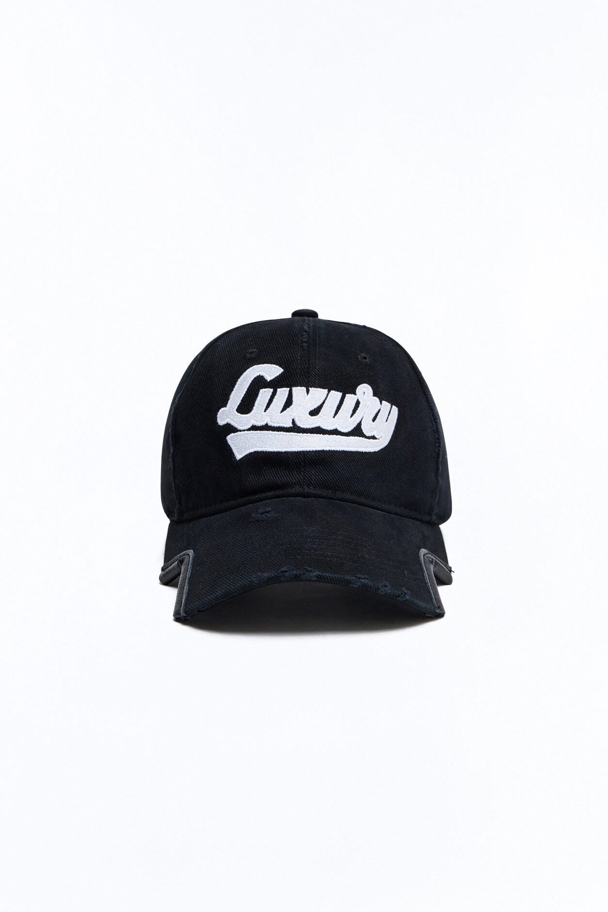 Luxury Distressed Baseball Hat - Black/White
