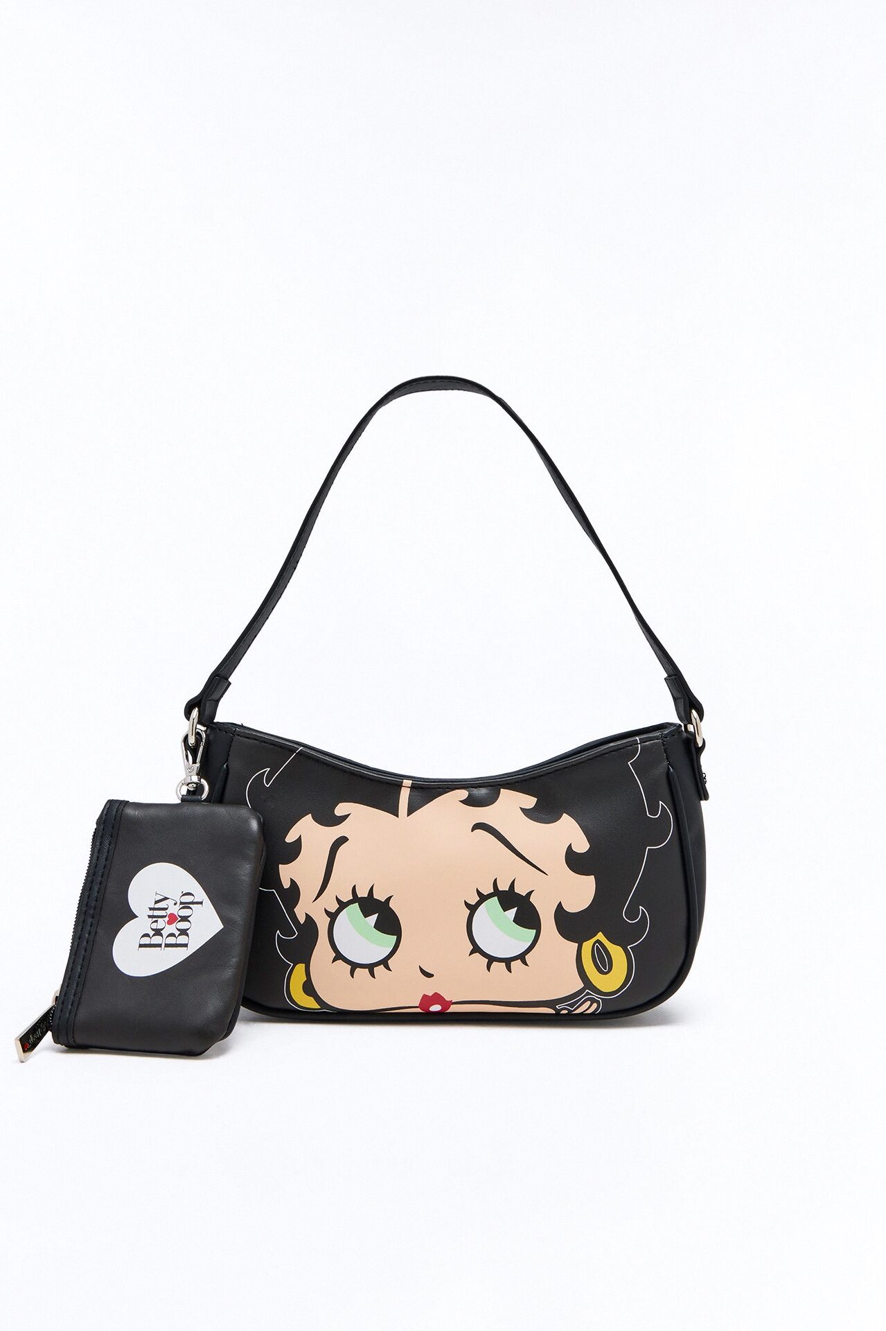 Betty Boop Jumbo Face Faux Leather Shoulder Handbag - Black