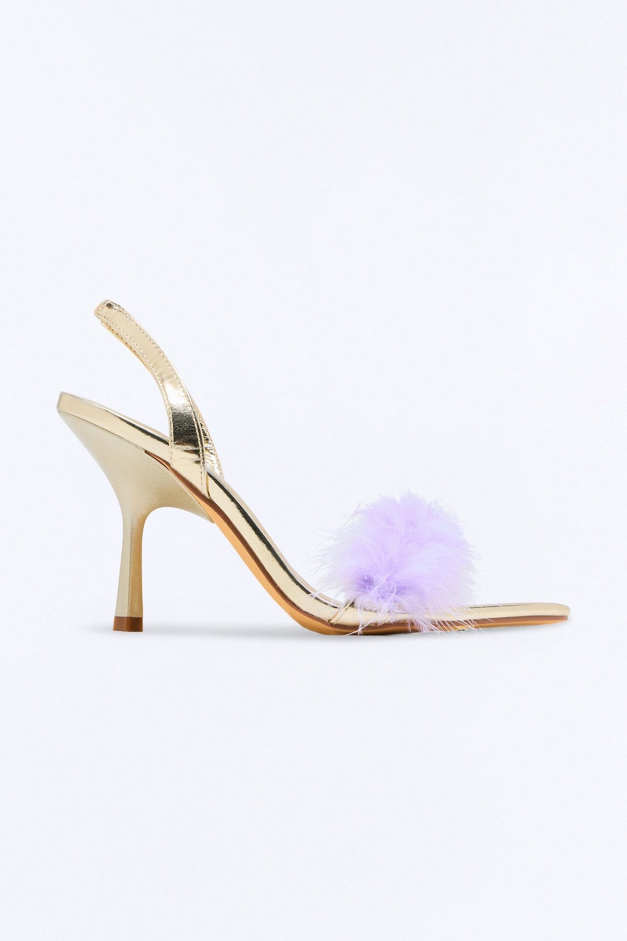 Glam Girl Feather Slingback Heels - Gold