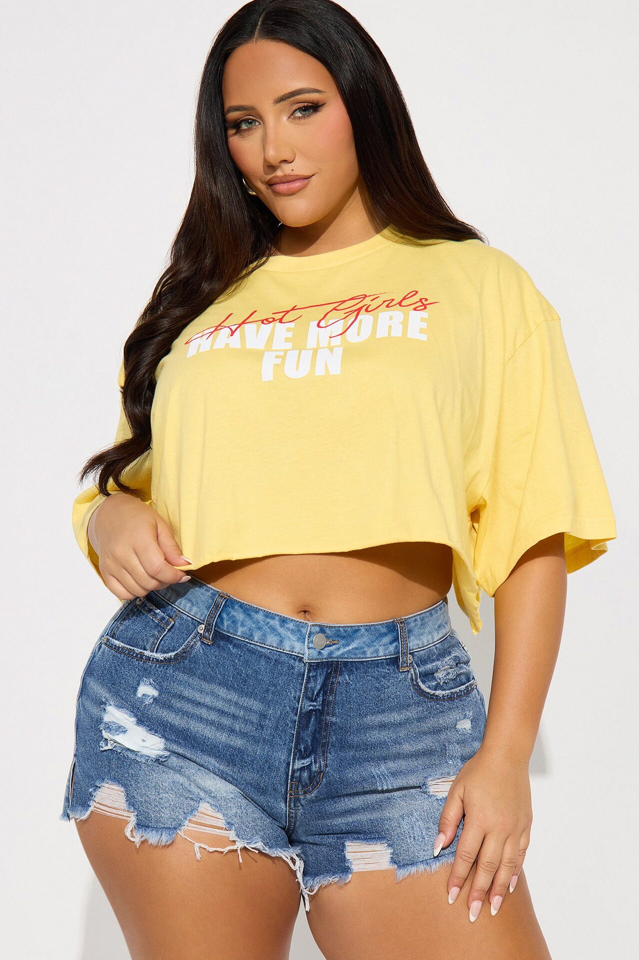 Hot Girls Have More Fun Cropped Tee - Yellow