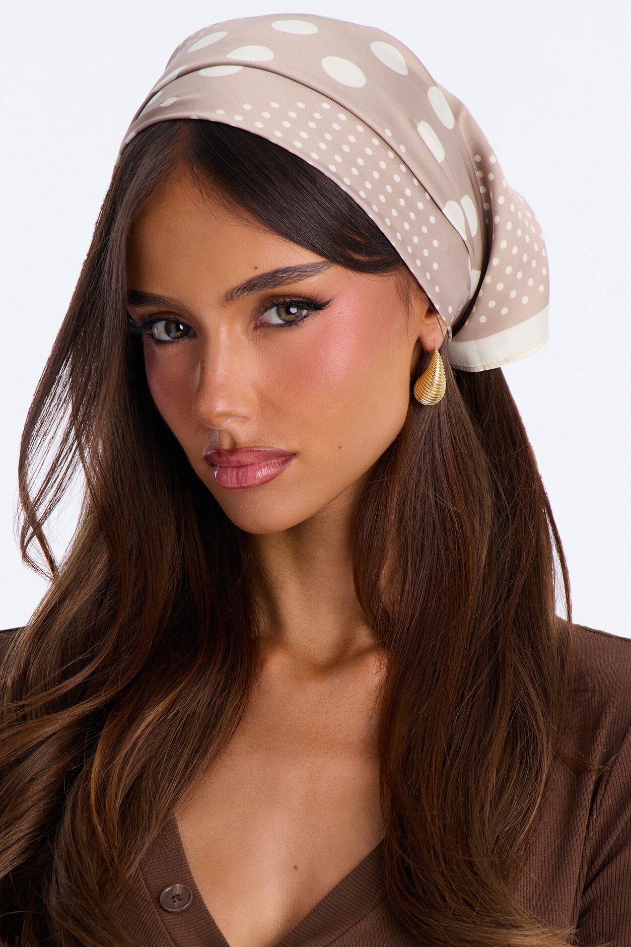 The Riviera Dot Head Scarf - Taupe/combo