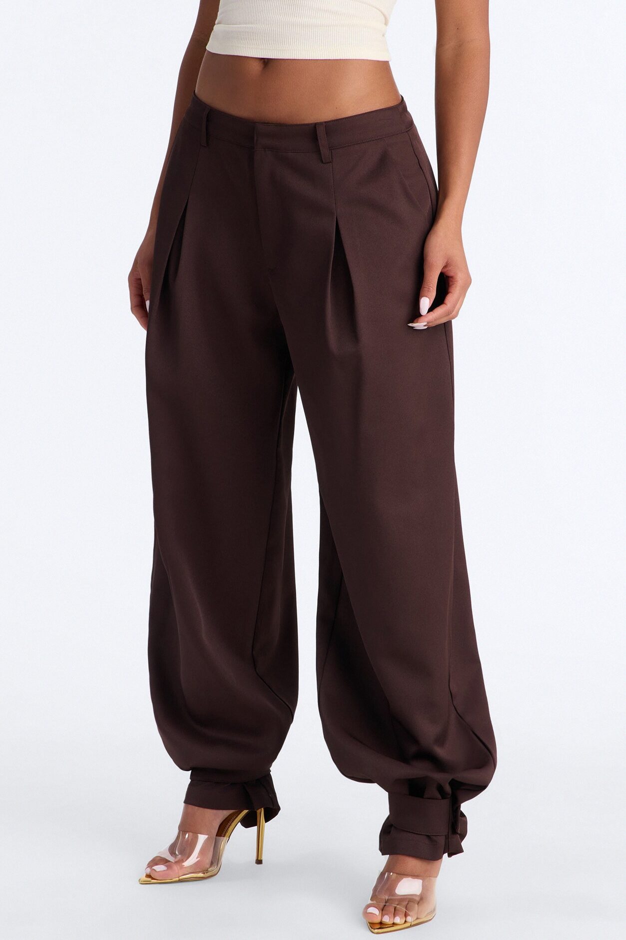 Never Settle Adjustable Cuff Trouser Pants - Chocolate