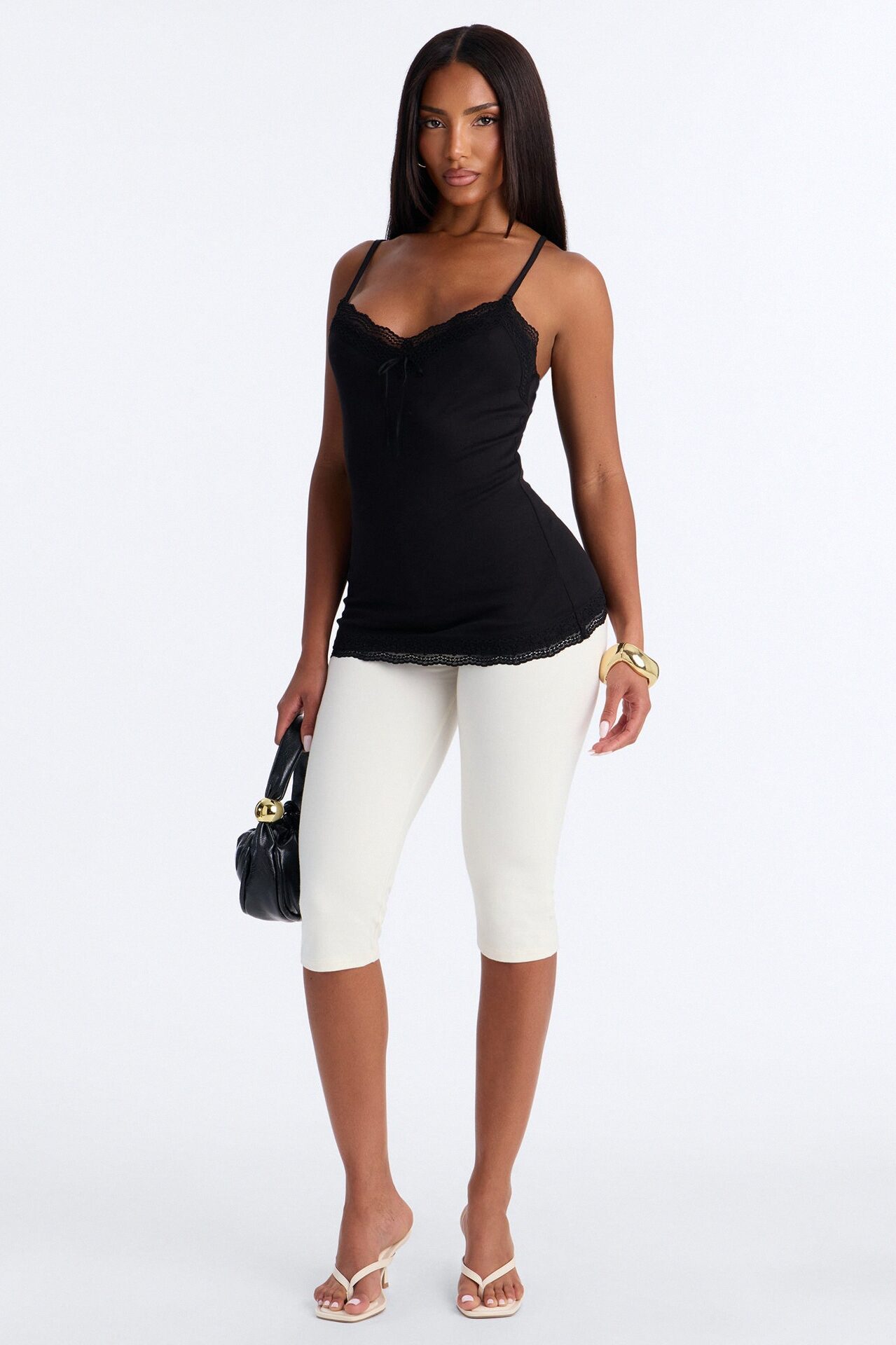 Everyday Lace Trim Cami Top - Black