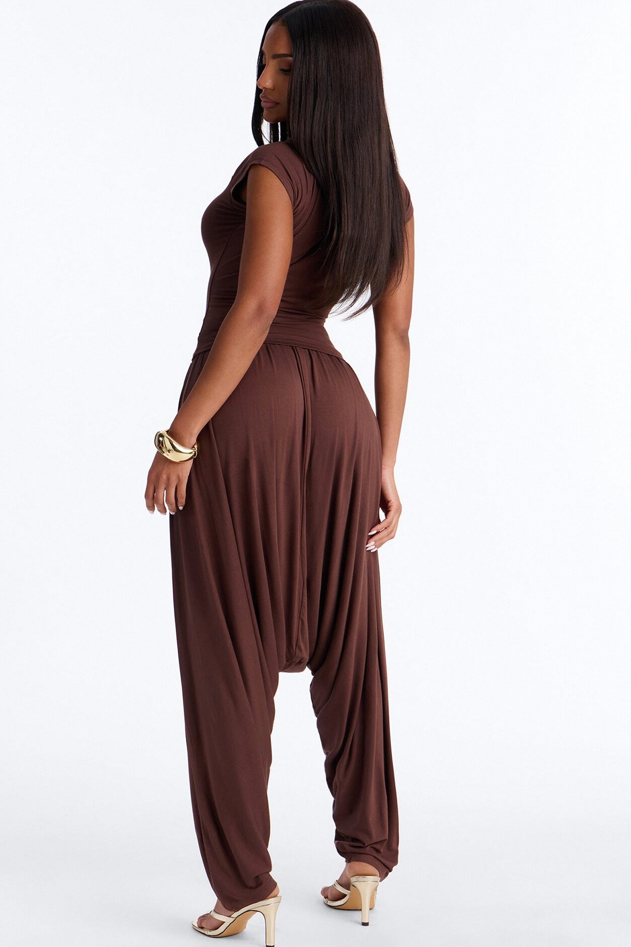 Hadley Draped Balloon Pant Set - Chocolate