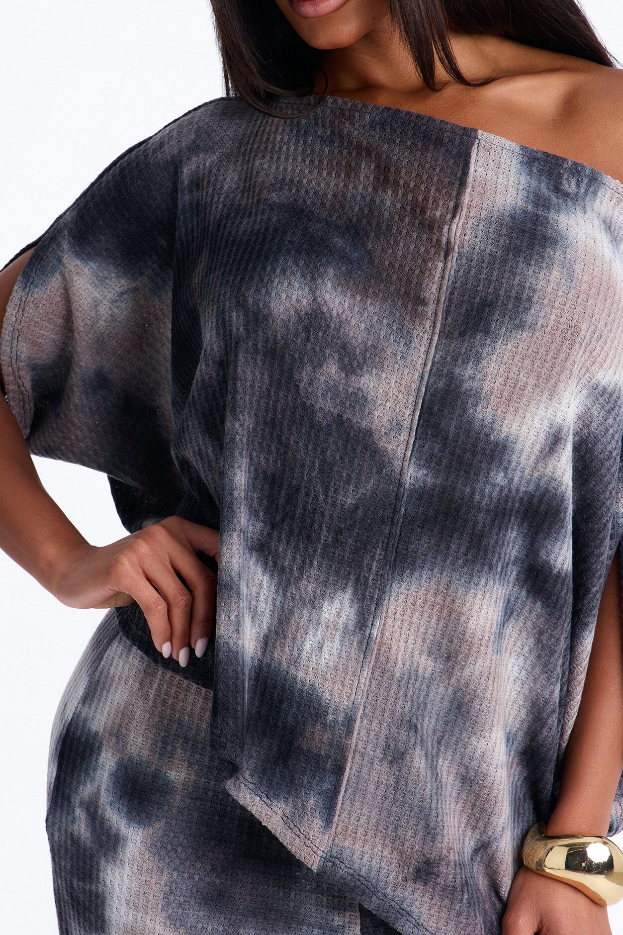 Riley Tie Dye Waffle Pant Set - Grey/combo
