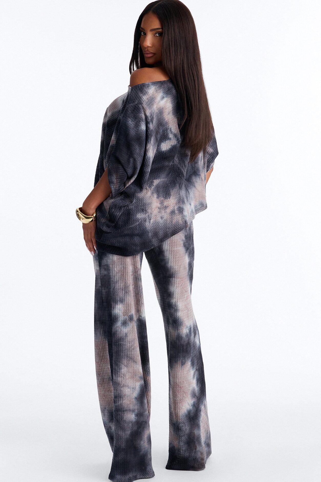Riley Tie Dye Waffle Pant Set - Grey/combo