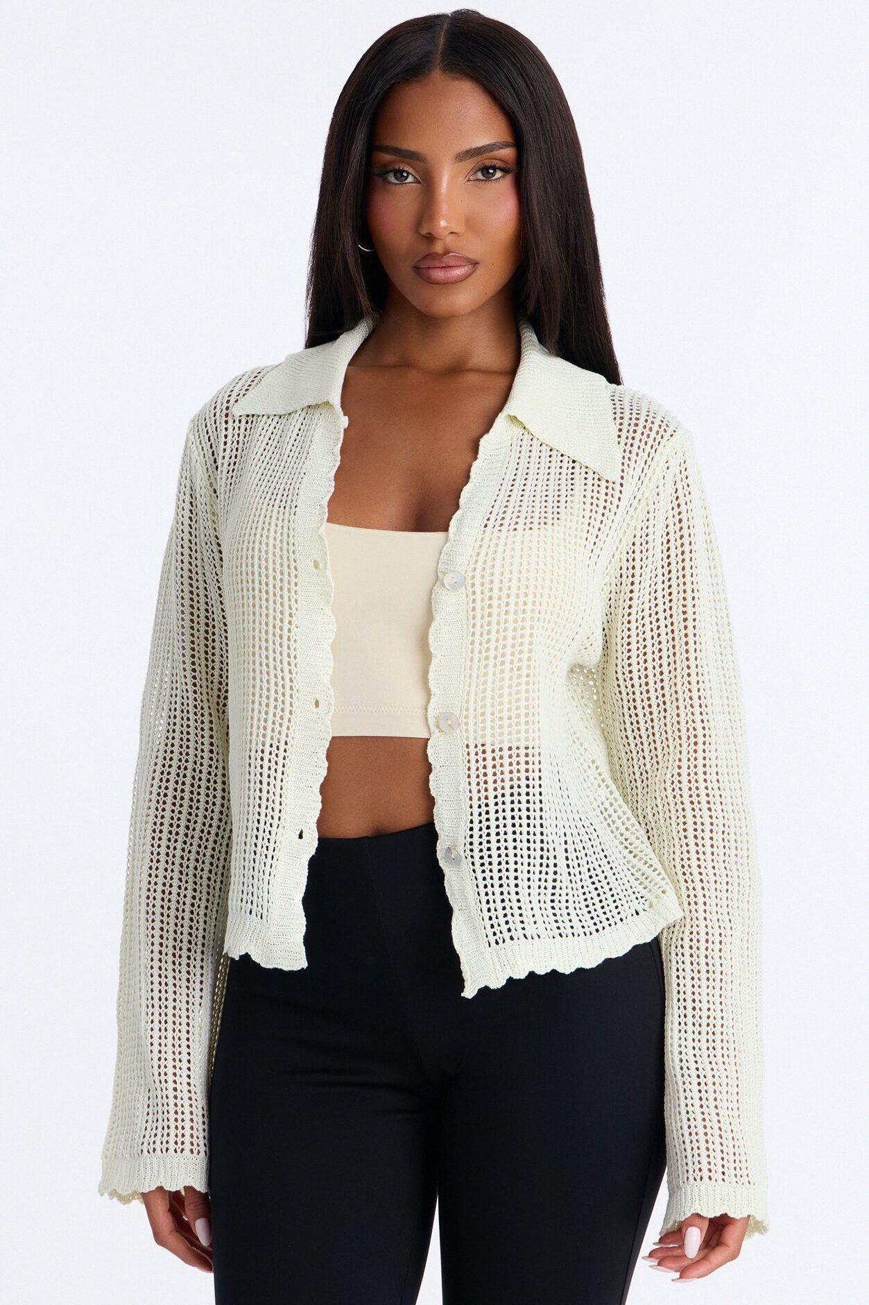 Bailey Crochet Long Sleeve Cropped Cardigan - Natural