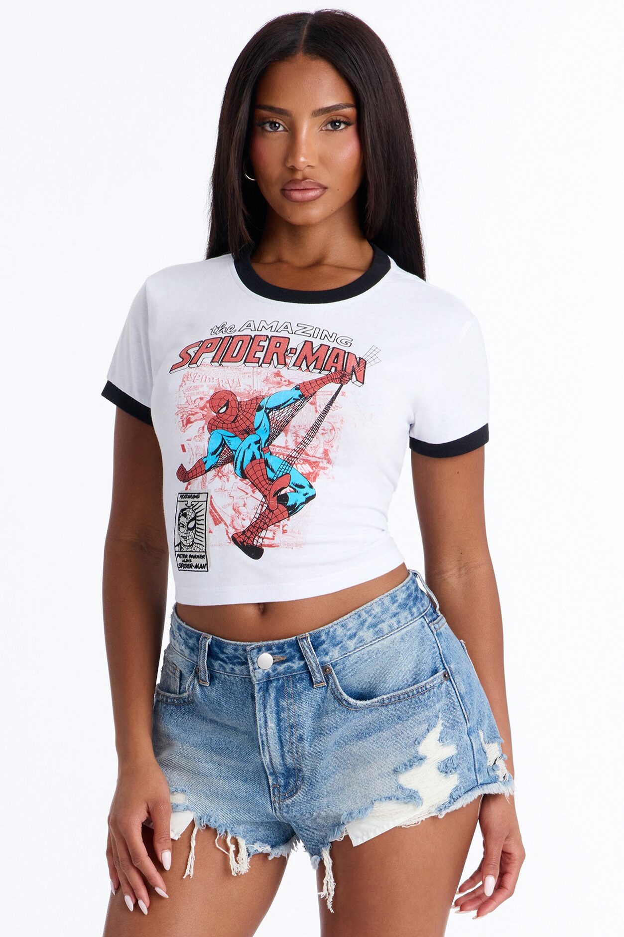 Spiderman Ringer Tee - White