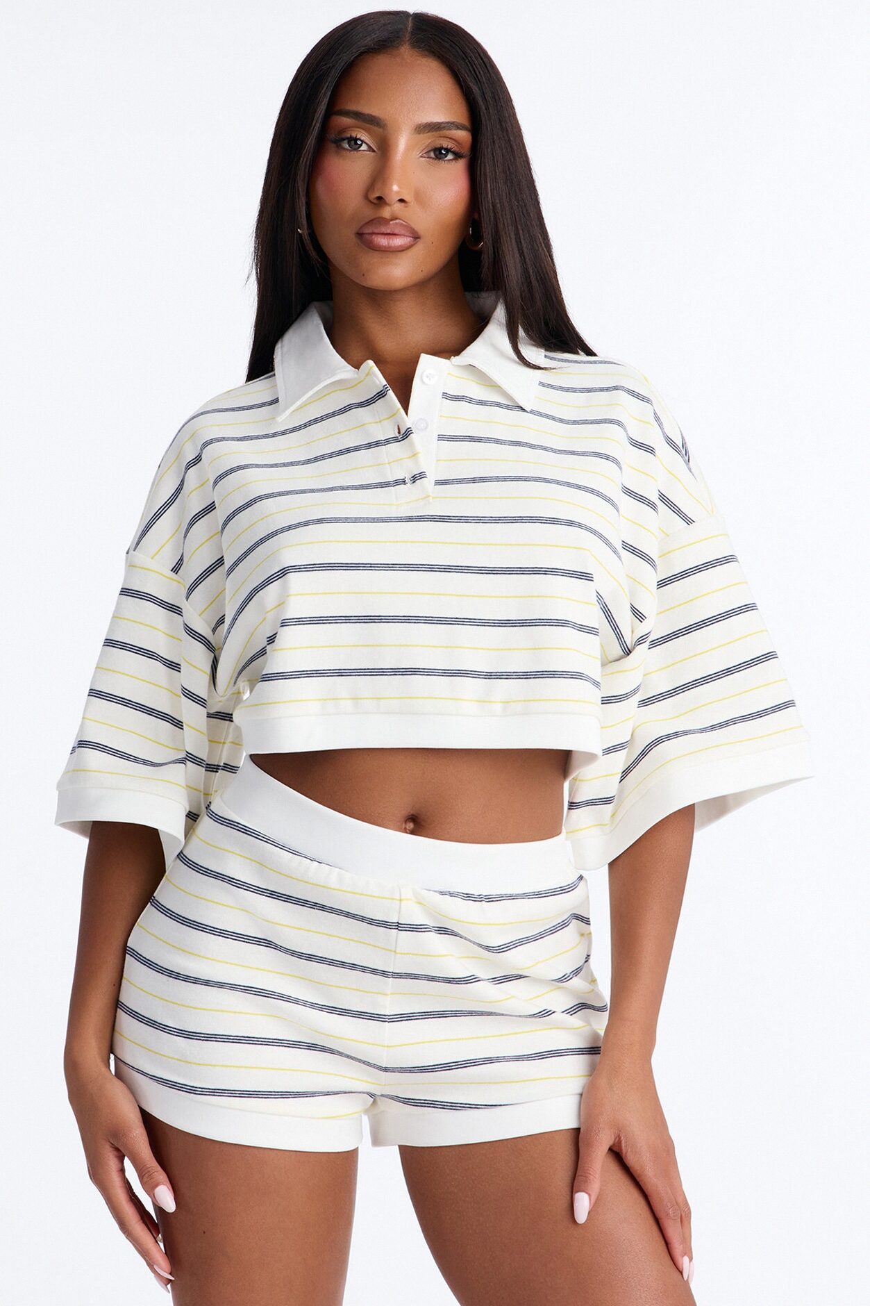Stevie Cropped Polo Short Set - White/combo