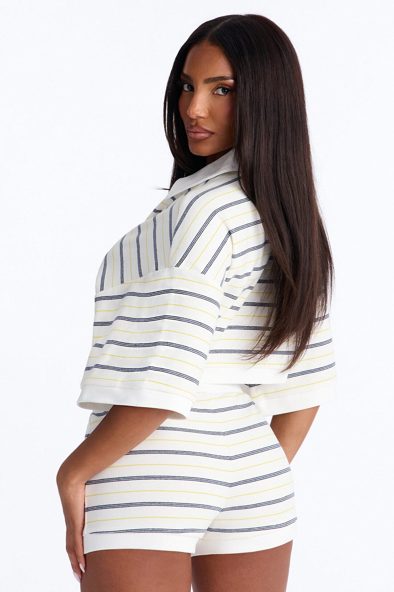 Stevie Cropped Polo Short Set - White/combo