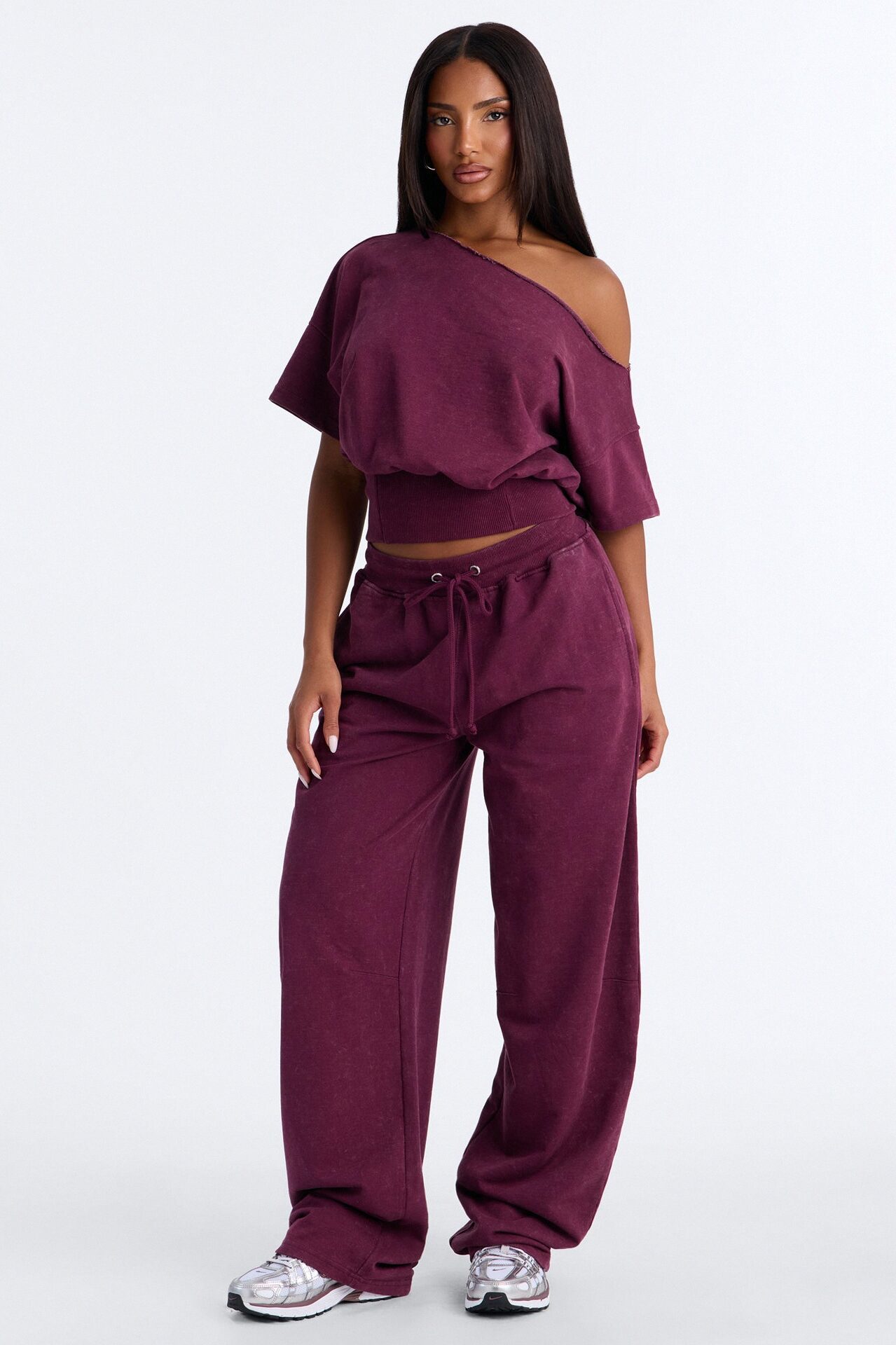 Jessica Washed Barrel Leg Pant Set - Burgundy