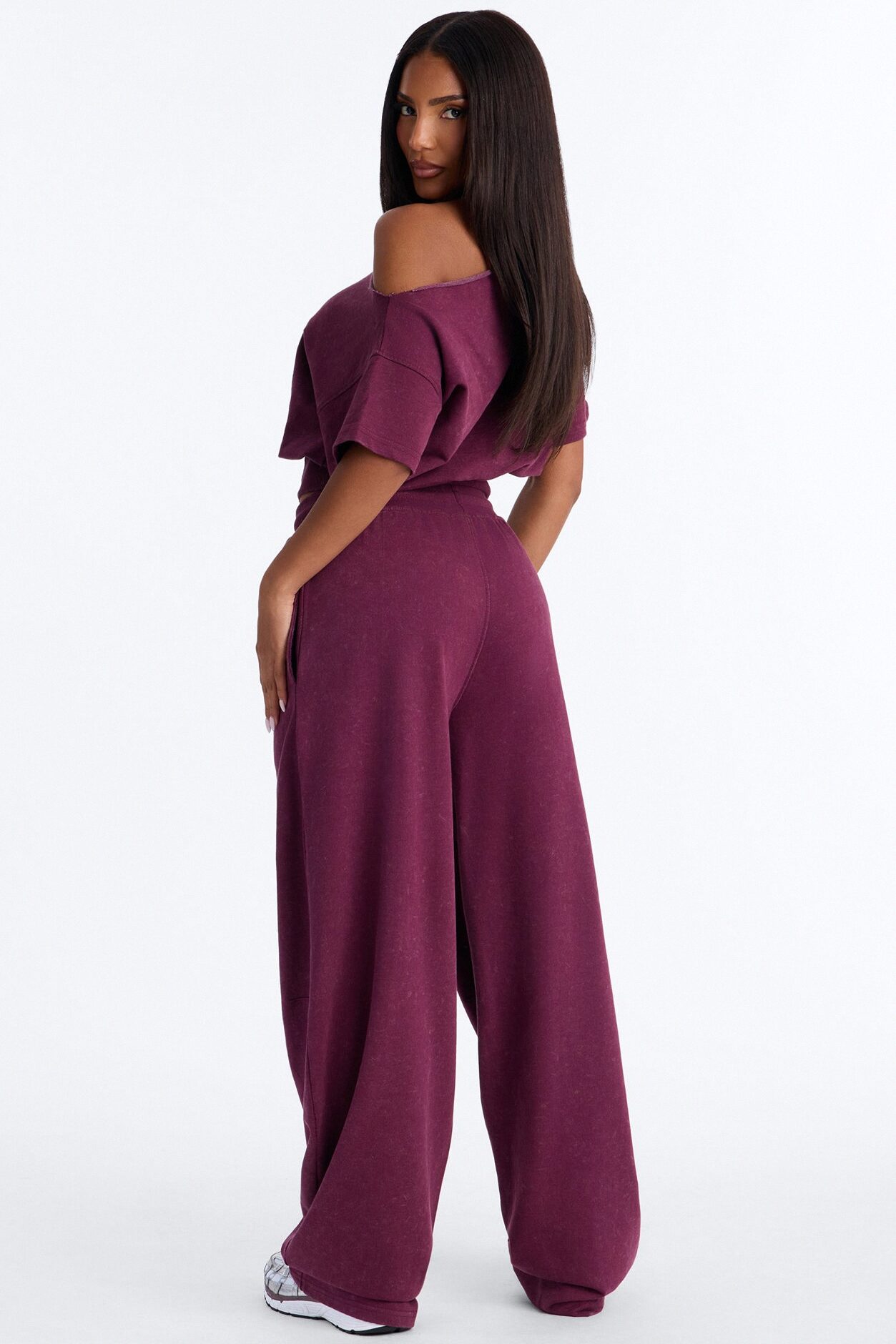Jessica Washed Barrel Leg Pant Set - Burgundy