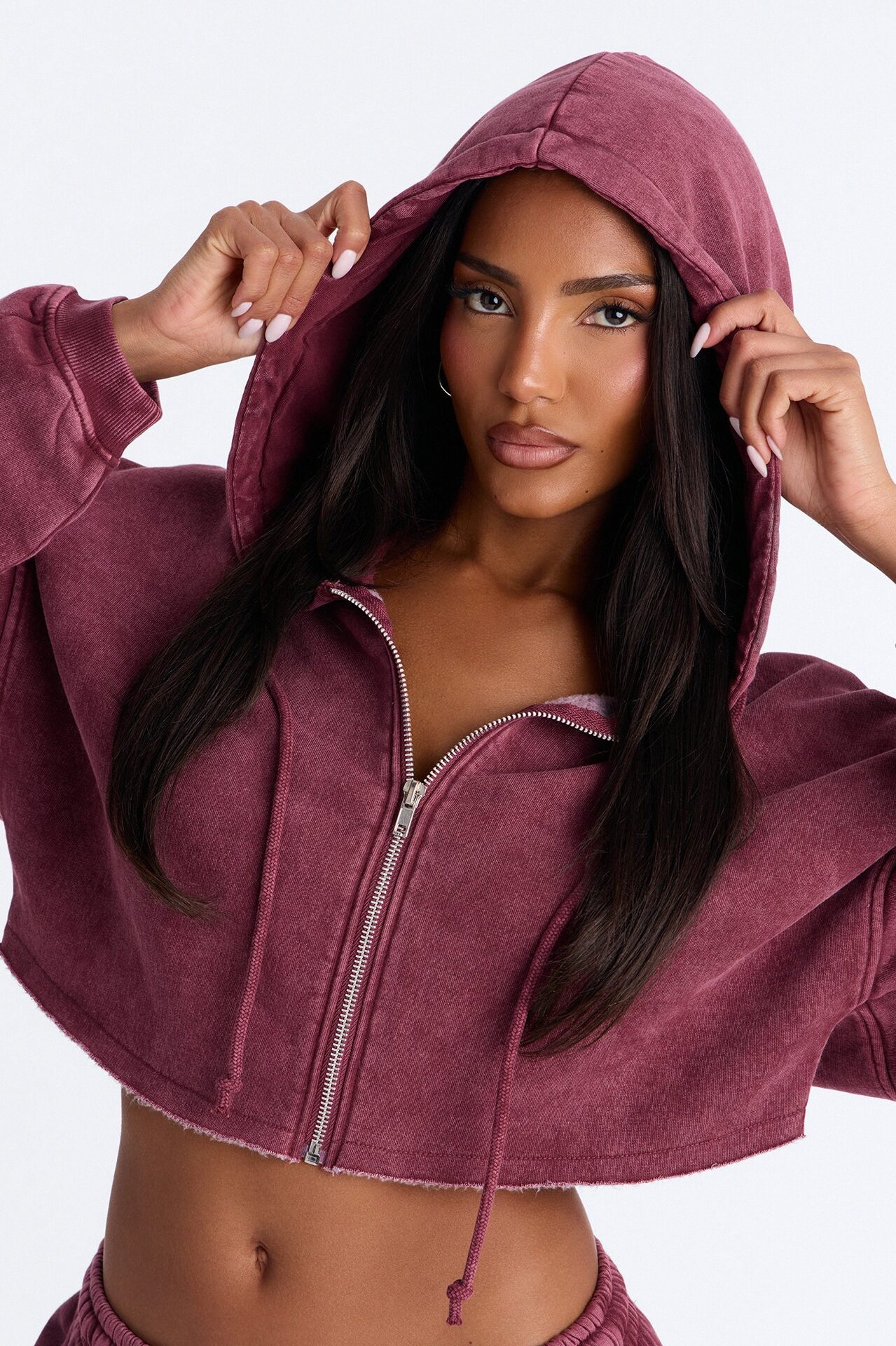 On The Go Fleece Cropped Jogger Set - Burgundy