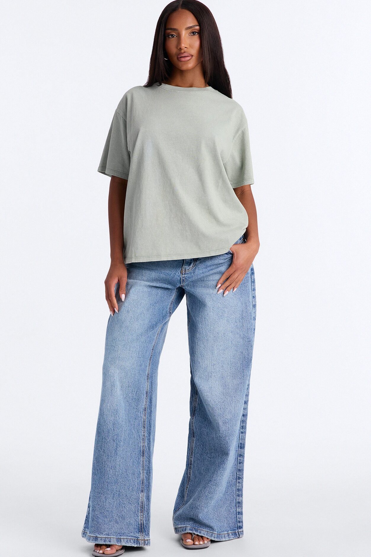 Billie Oversized Washed Crew Neck T-Shirt - Sage