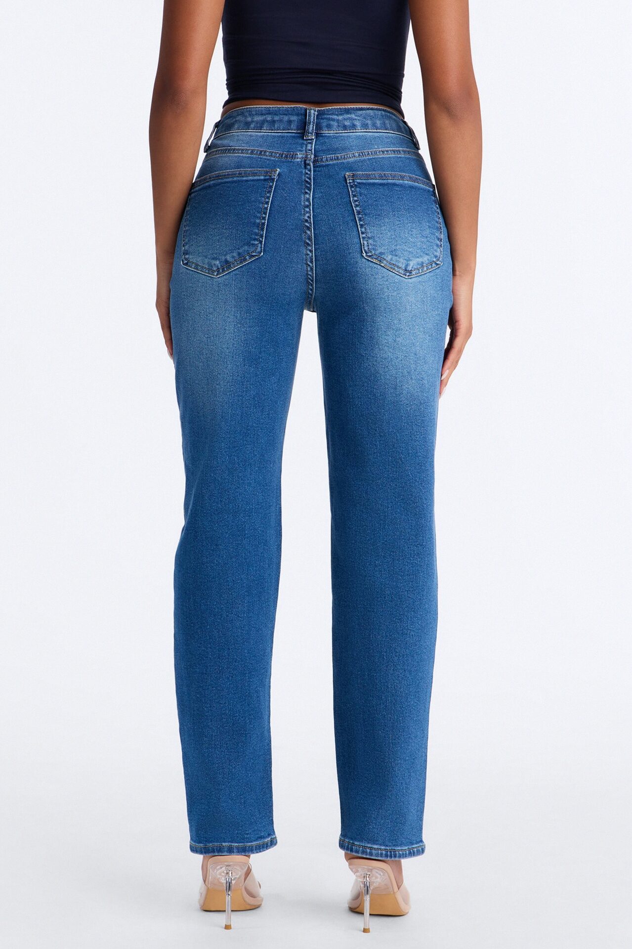 Skye Stretch Ripped Straight Leg Jeans - Medium Wash