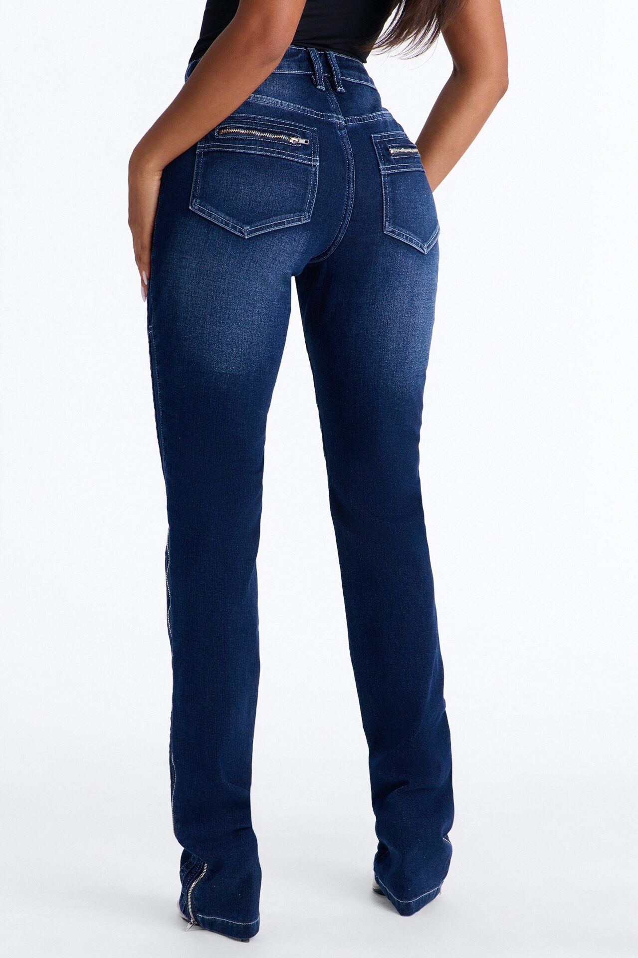 Split Decision Zipped Moto Skinny Jeans - Dark Wash