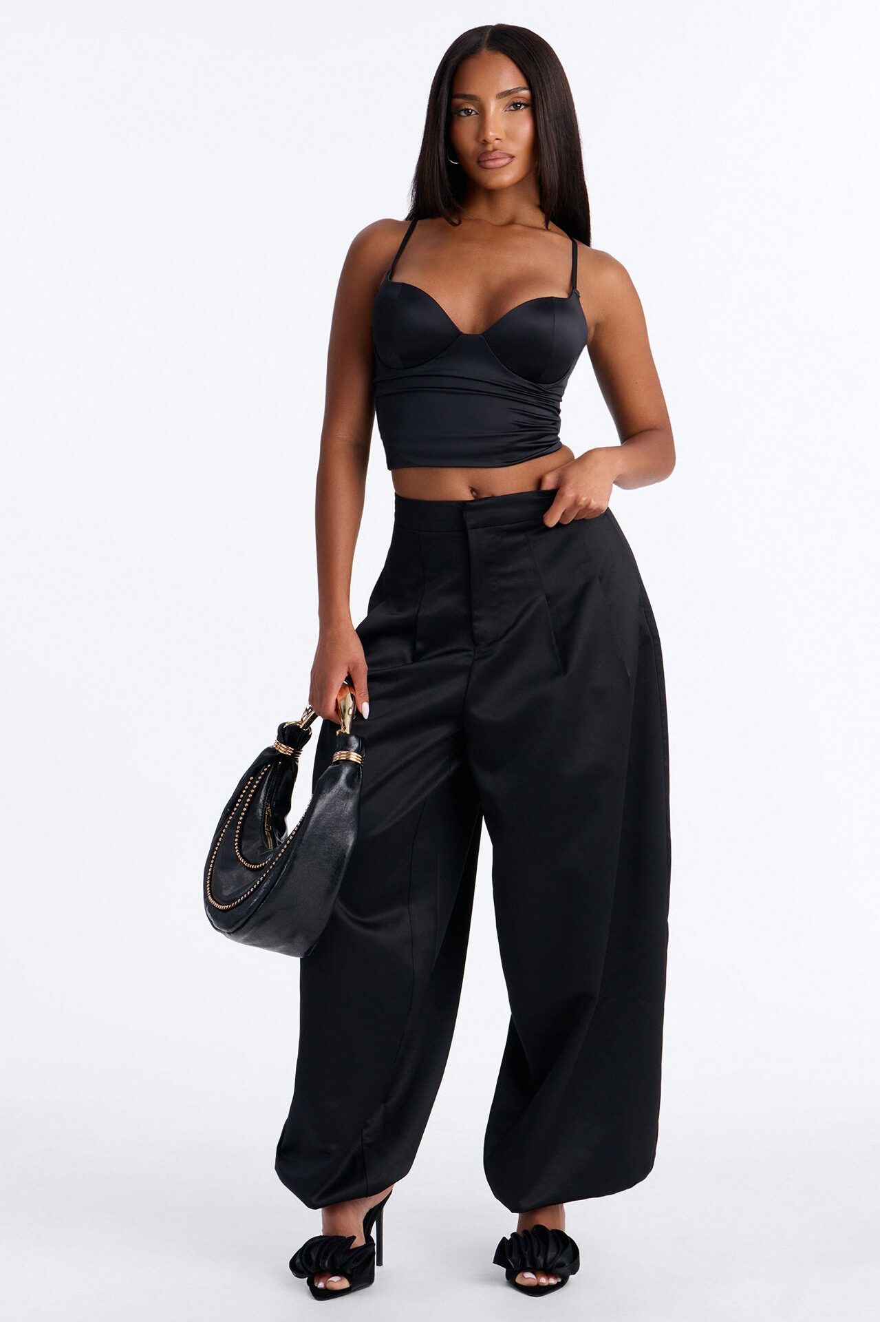 Catherine Sweetheart Satin Padded Top - Black