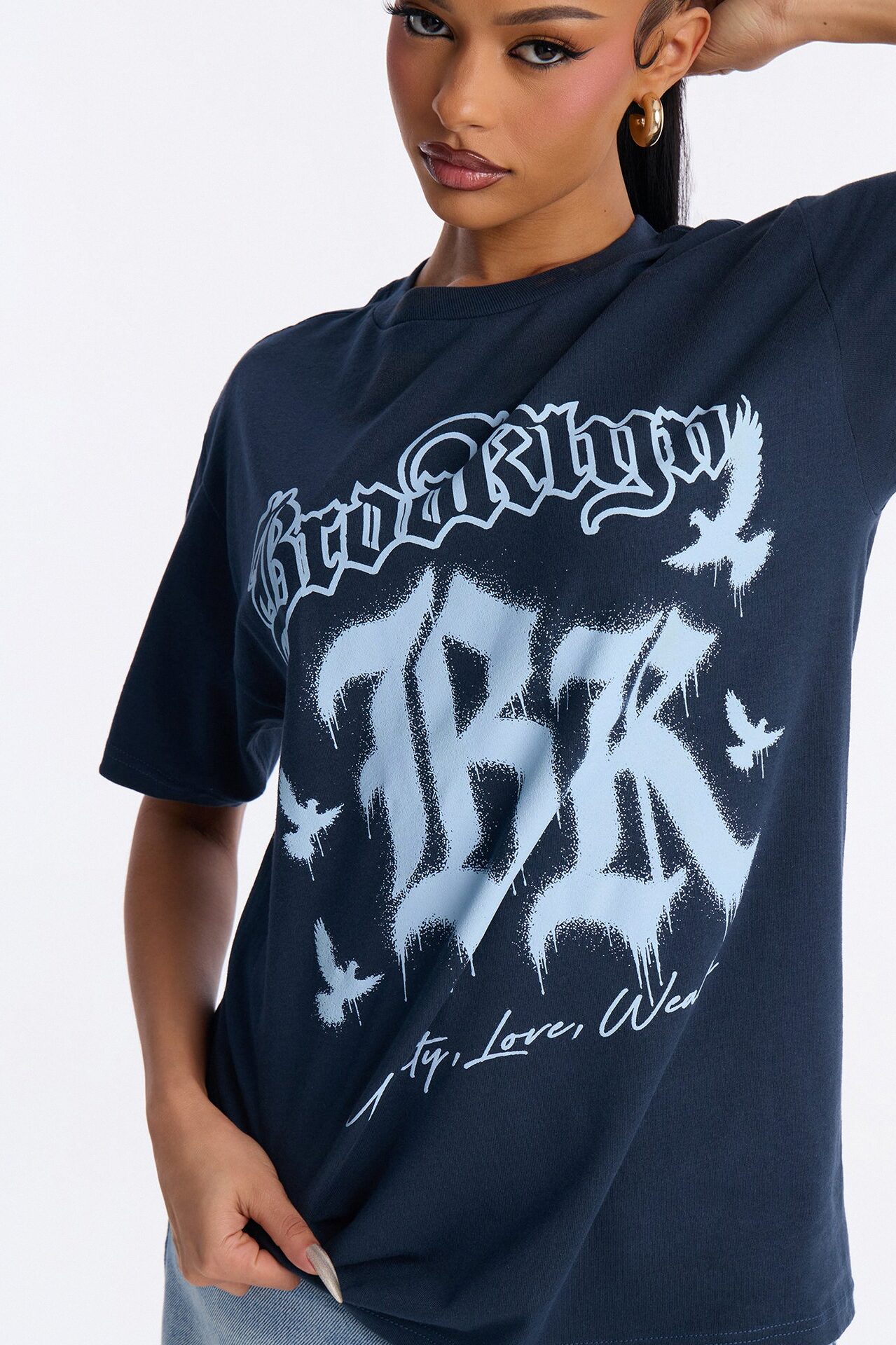 Brooklyn Drip Oversized Washed Tee - Navy