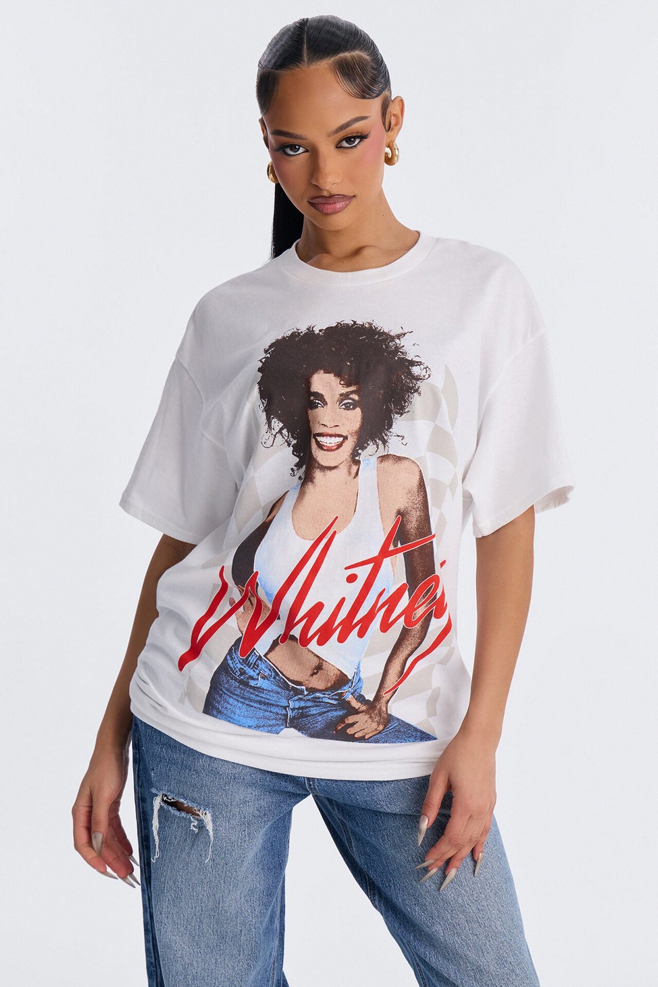 Whitney Houston Icon Status Oversized Tee - White