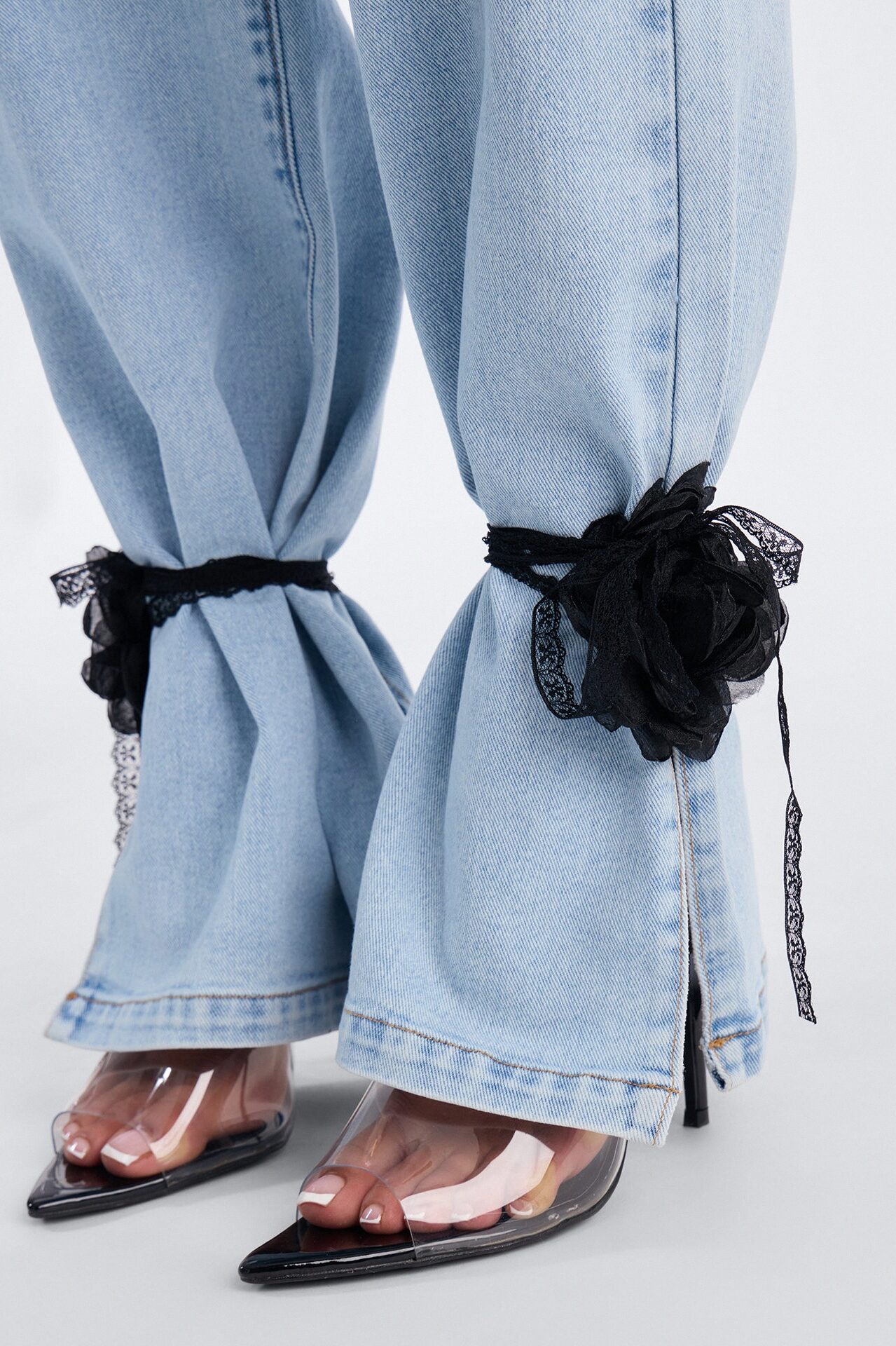Pretty Little Ties Denim Pant Set - Light Wash