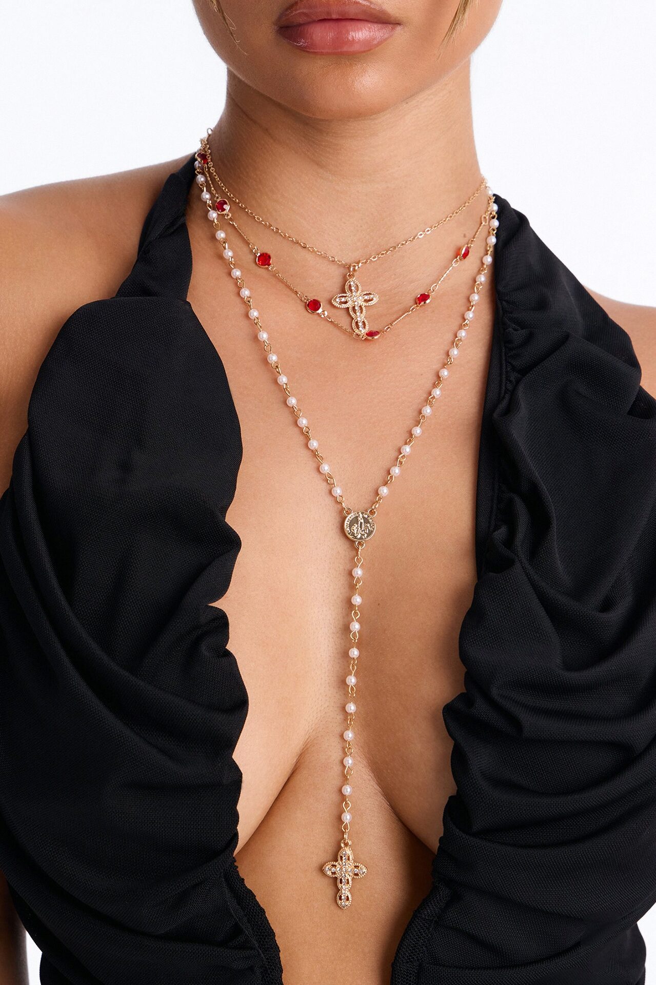 Have A Little Faith Lariat Necklace - Gold/Red