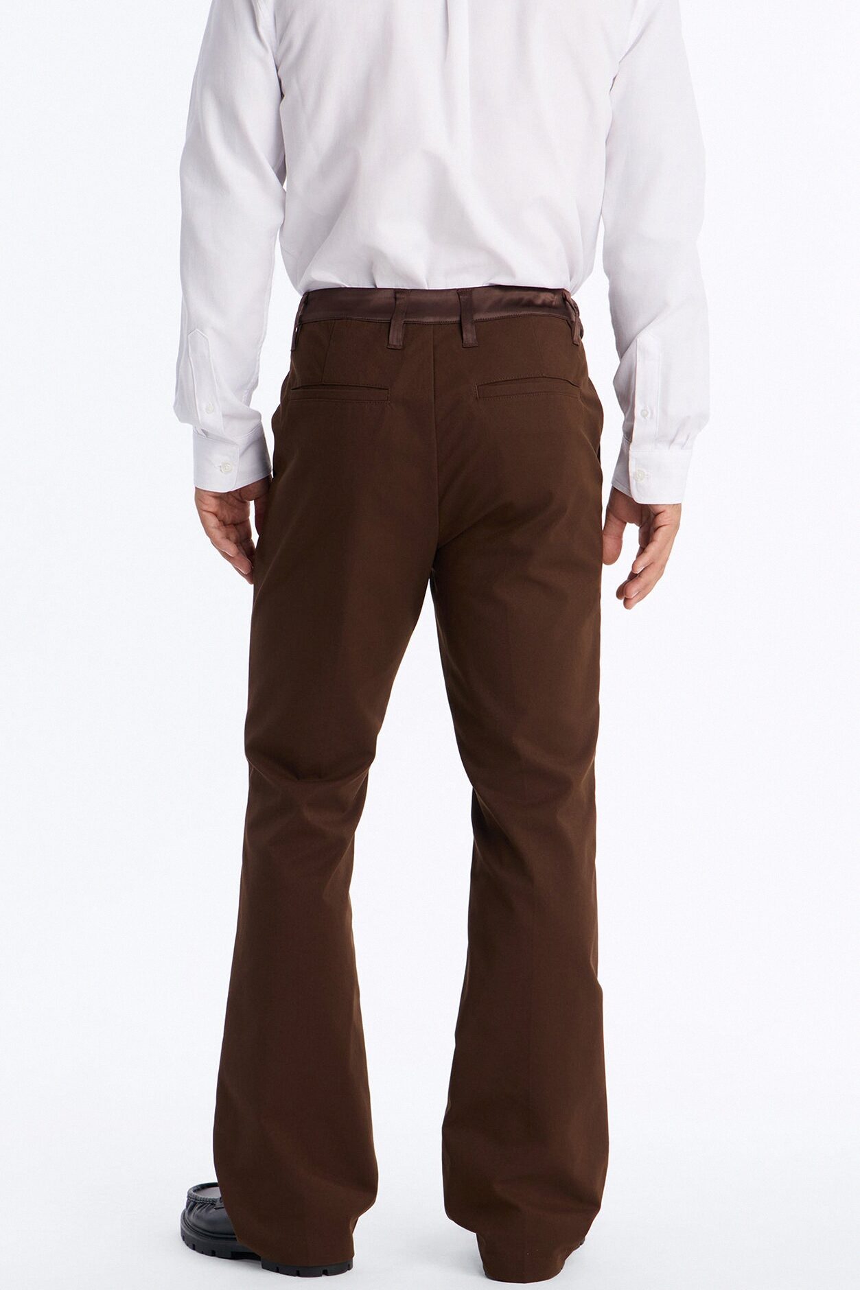 Satin Wrapped Waistband Straight Flare Trouser - Brown