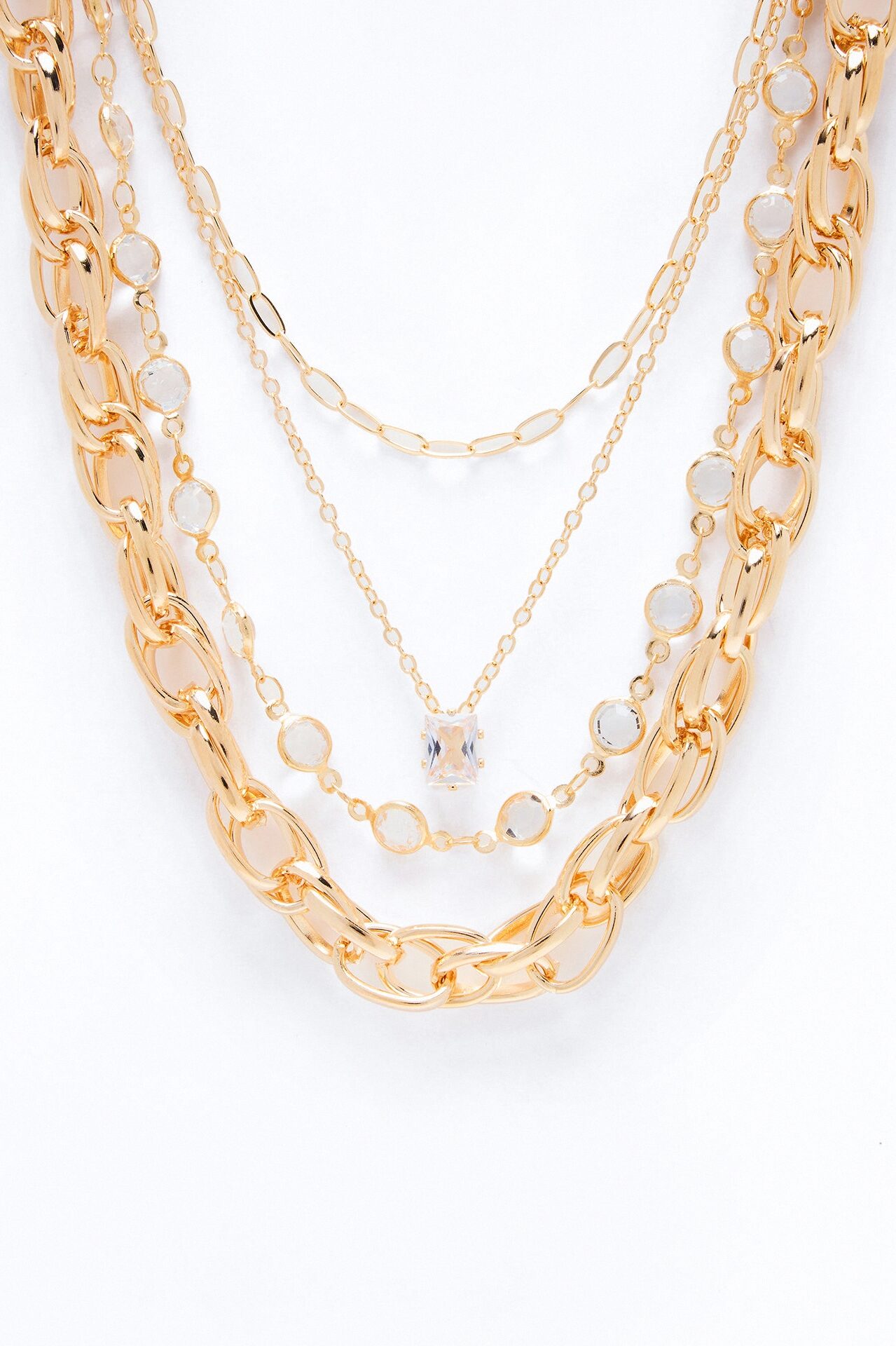 Heads Up Rhinestones Layered Necklace - Gold