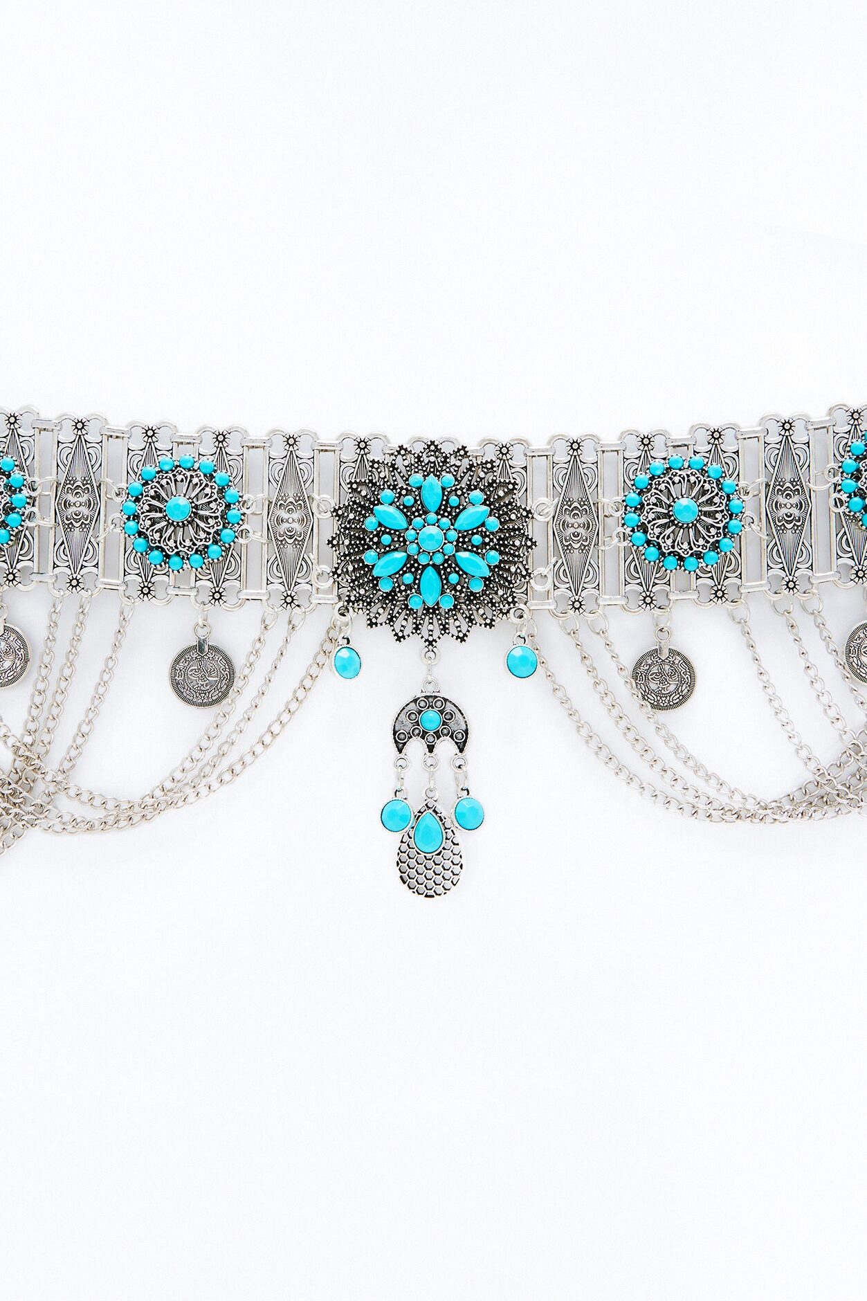 Other Worlds Jeweled Chain Belt - Turquoise