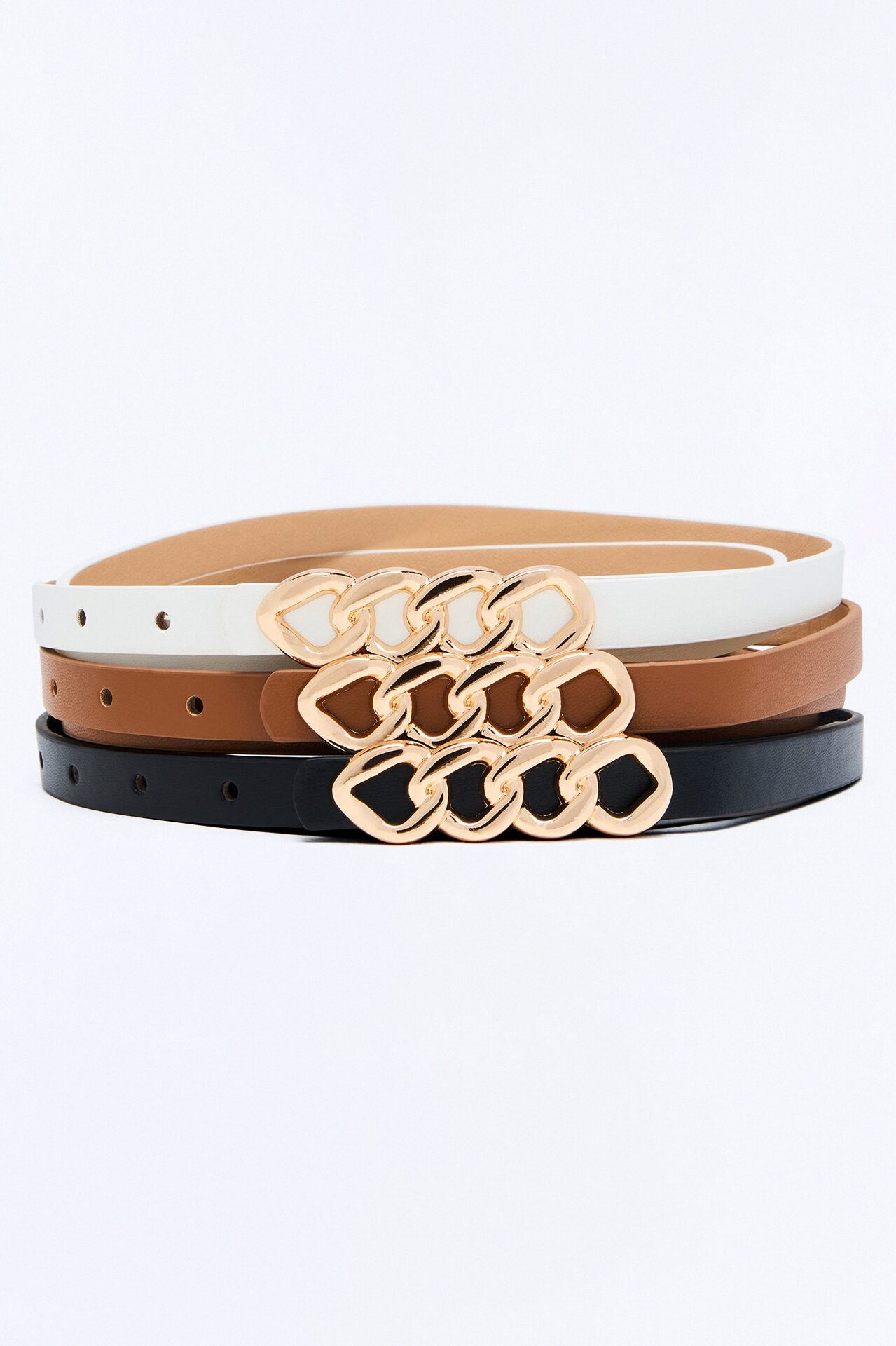 Chain Of Events Faux Leather 3 Piece Belt Set - Brown/combo
