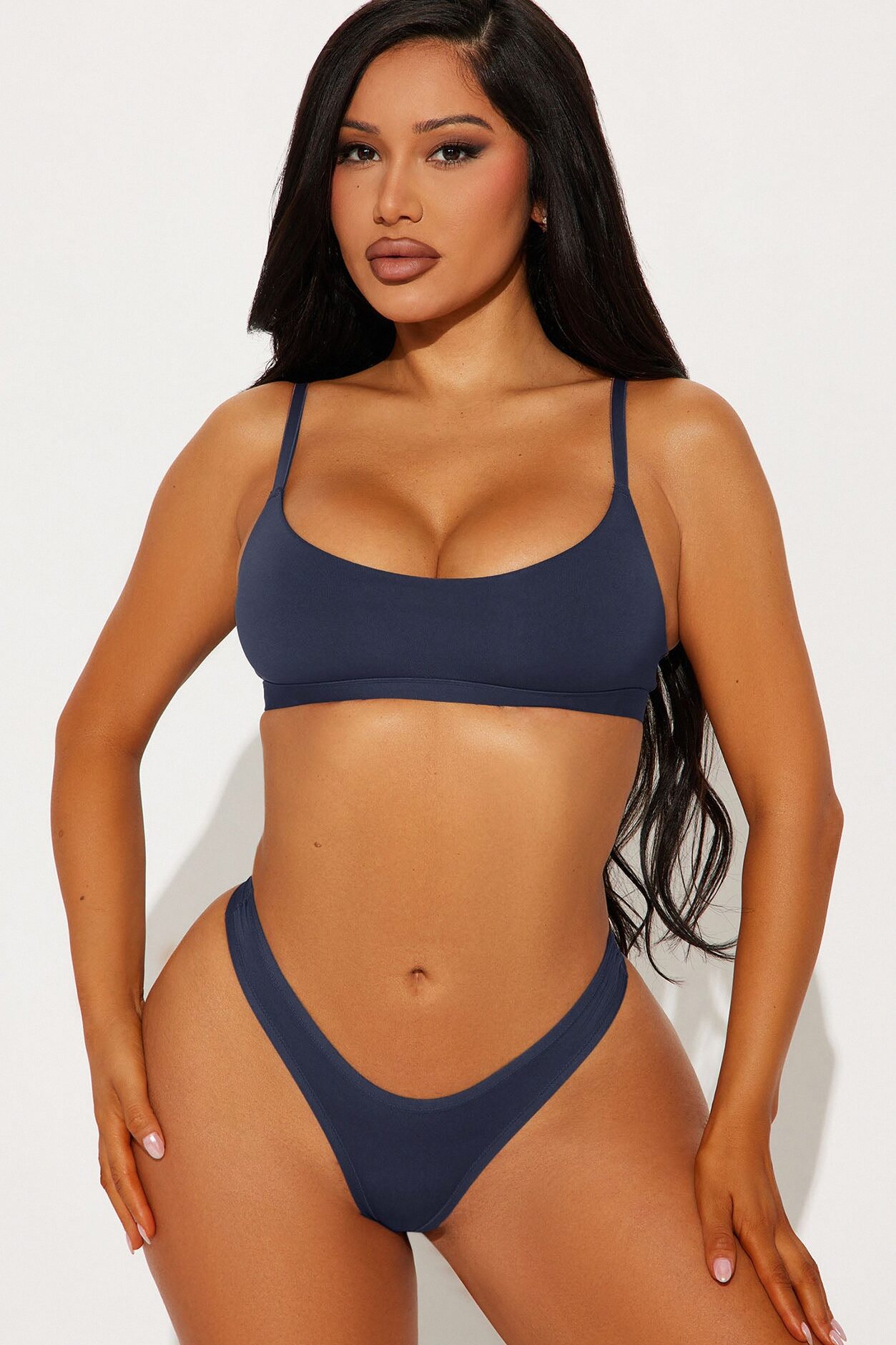 Light As A Feather Microfiber Thong Panty - Navy