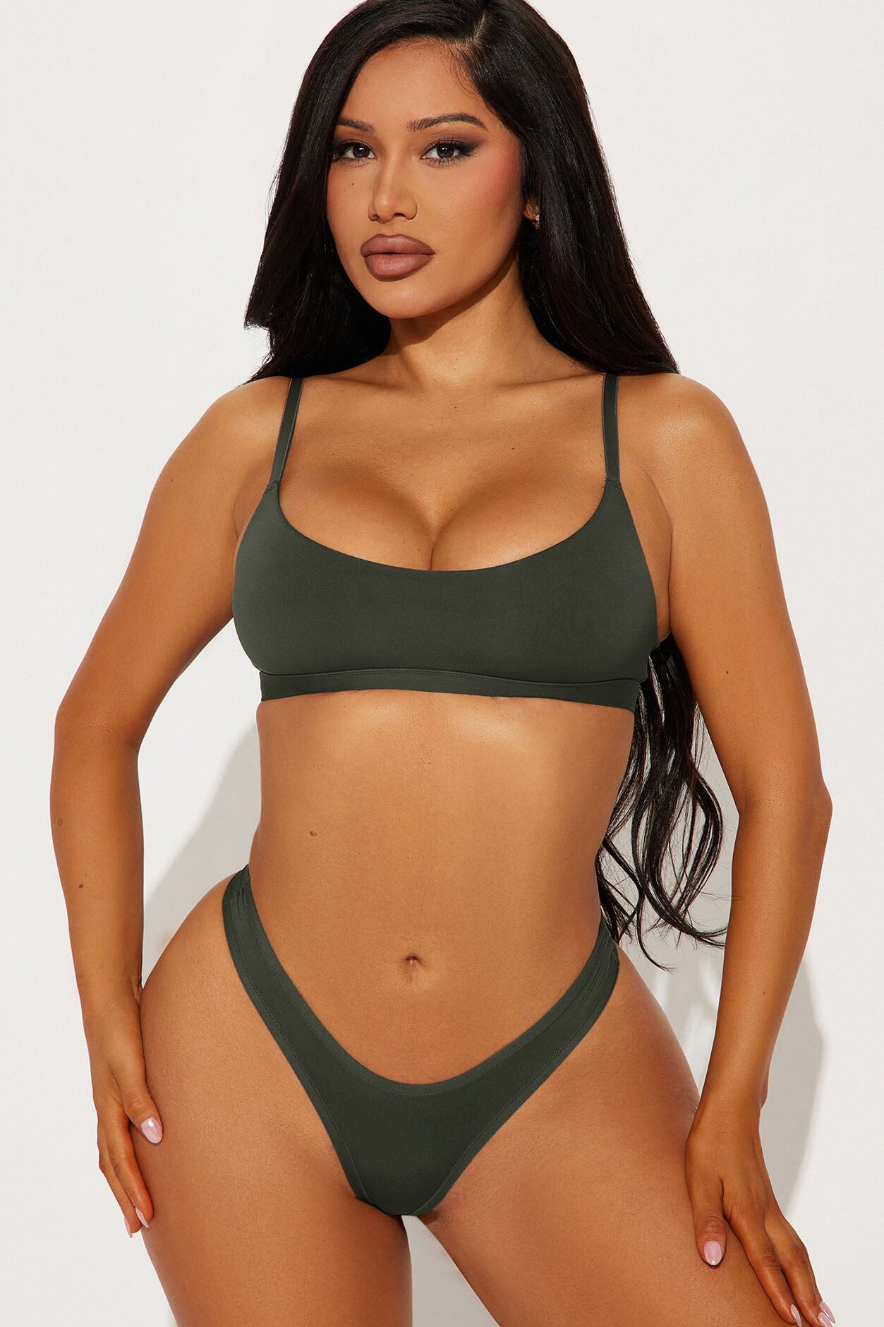 Light As A Feather Microfiber Thong Panty - Olive