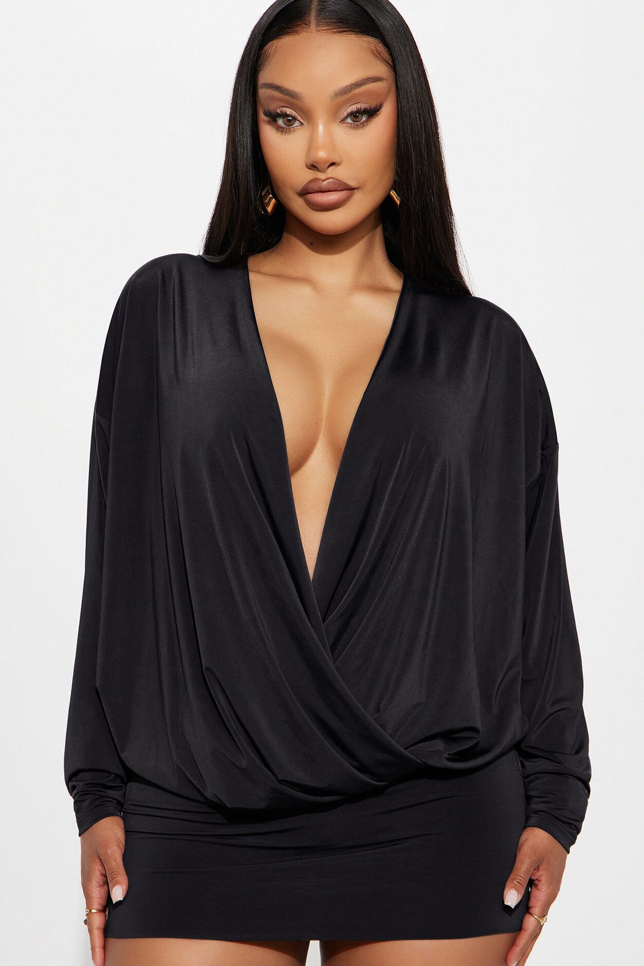 Odette Long Sleeve Mini Dress - Black