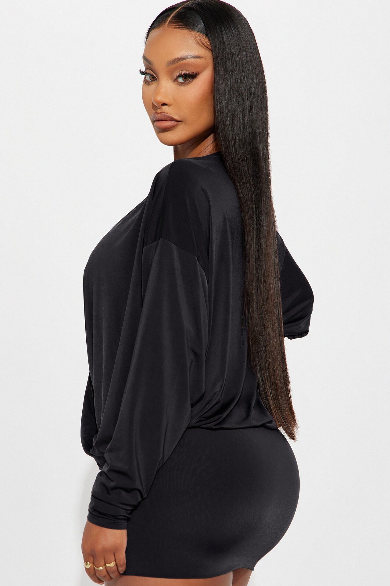 Odette Long Sleeve Mini Dress - Black