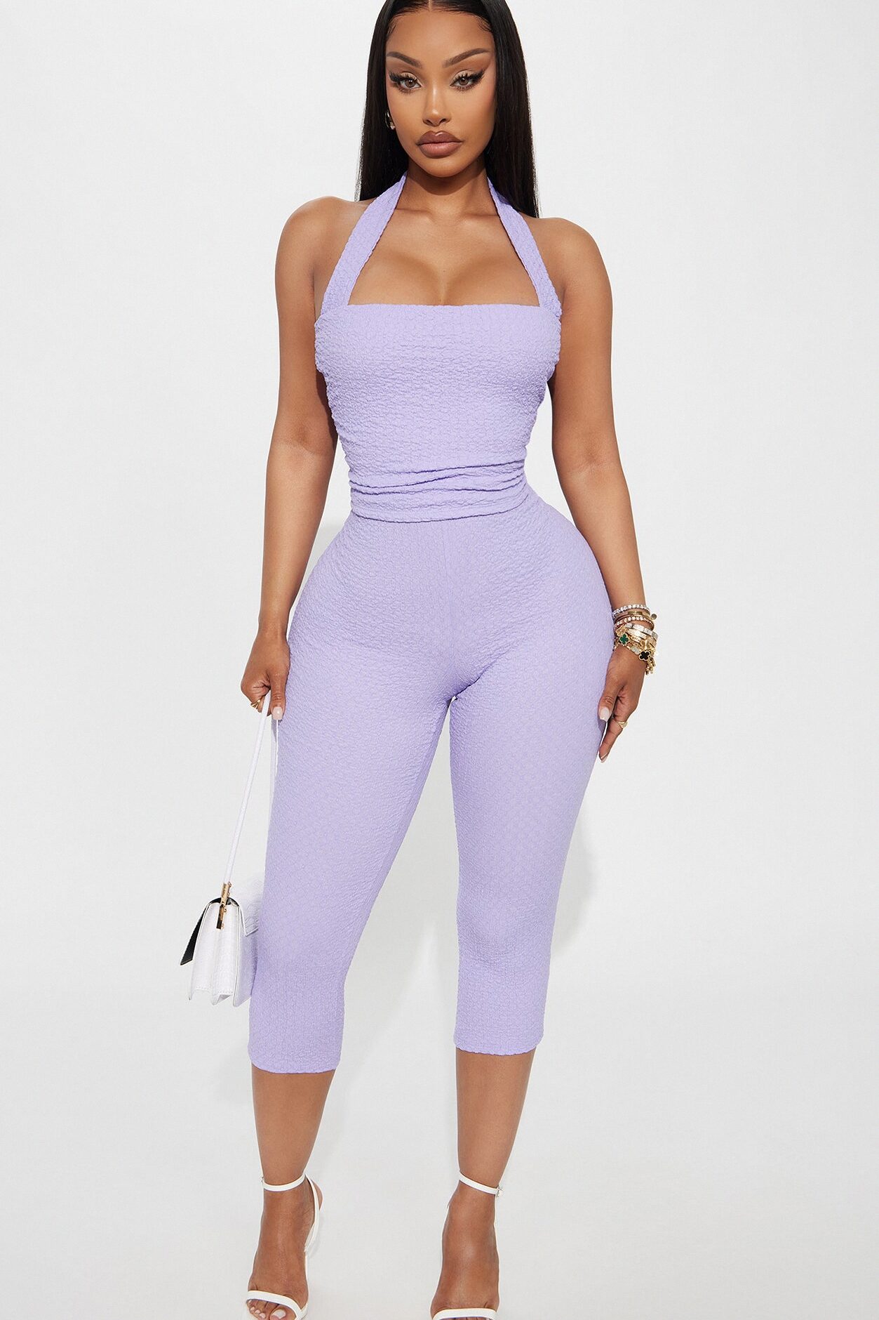 Delilah Textured Halter Capri Pant Set - Lavender