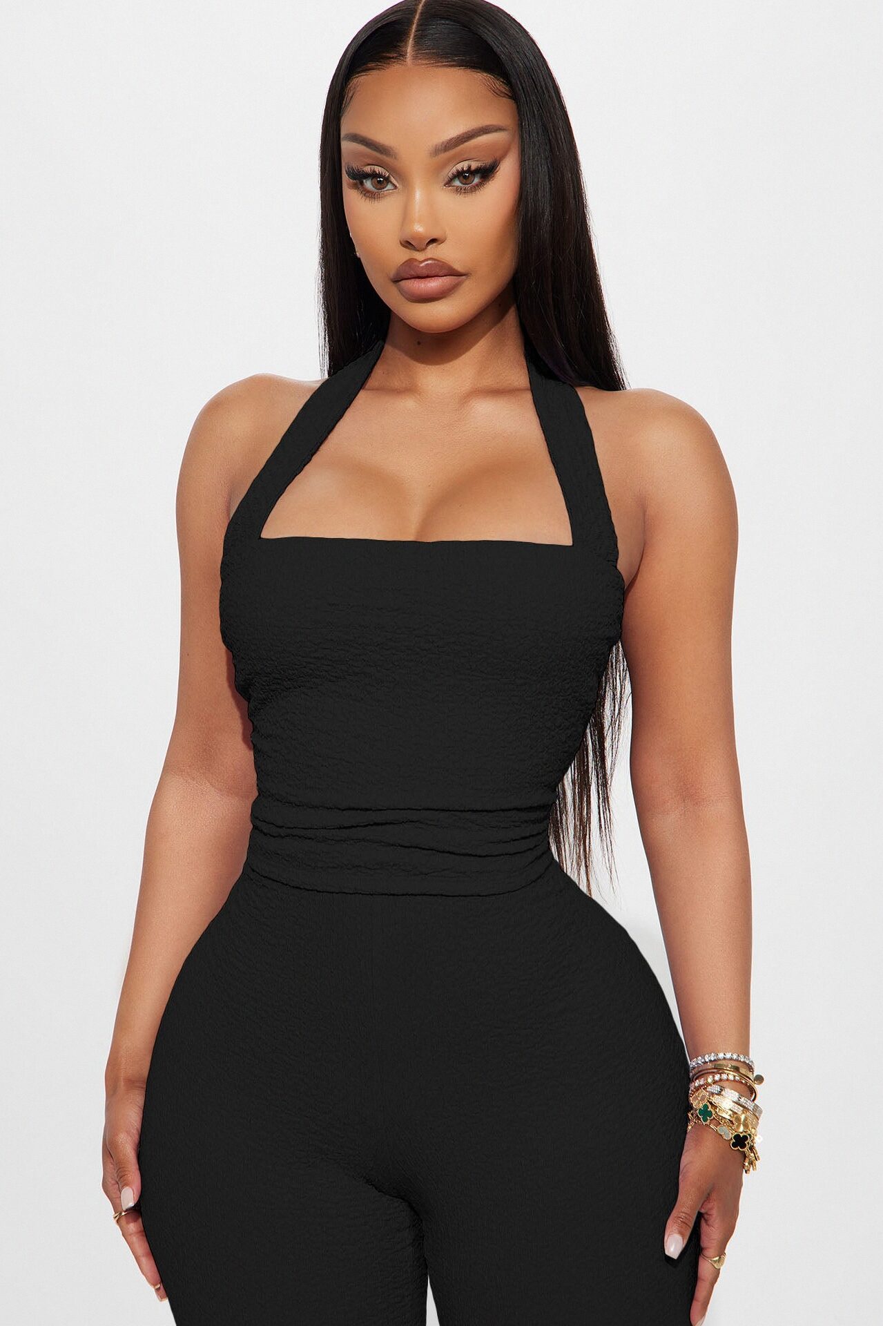 Delilah Textured Halter Capri Pant Set - Black
