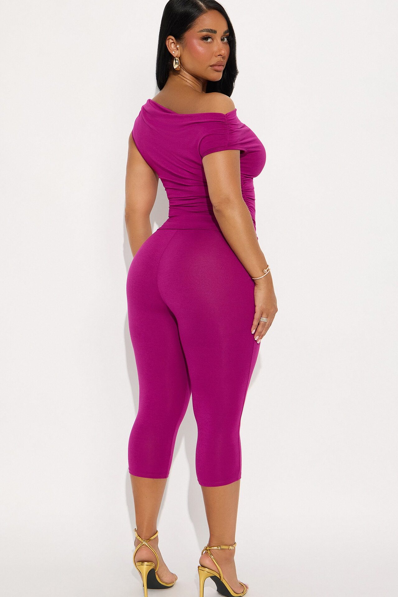 Havana Off Shoulder Capri Pant Set - Magenta