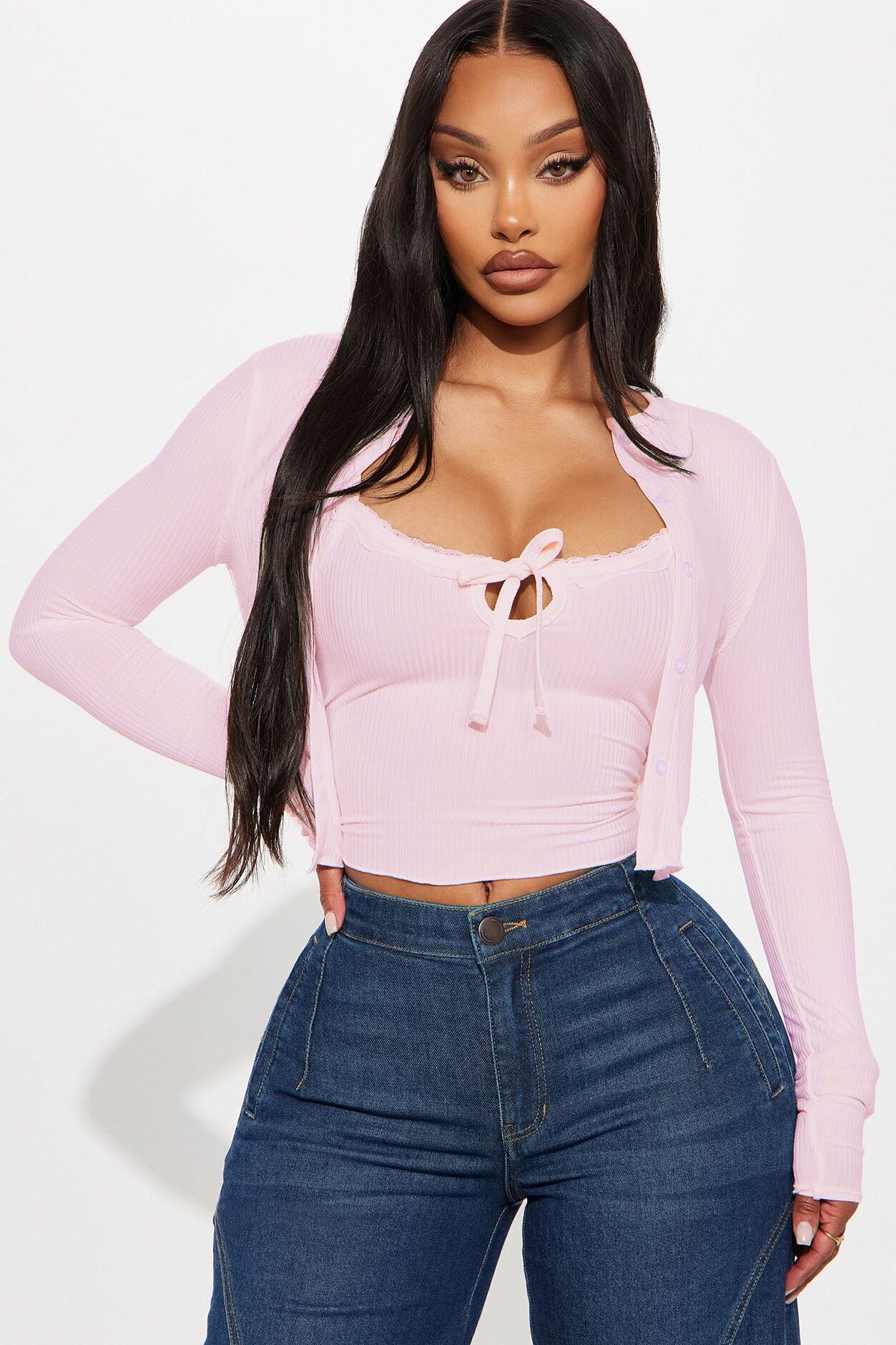 Gracie 2PC Cardigan And Tank Top - Pink