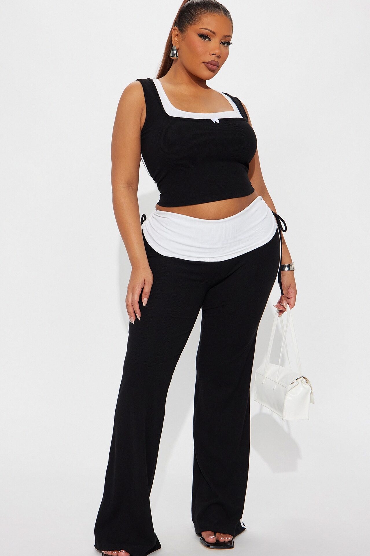 Hot Girly Fold Over Pant Set - Black
