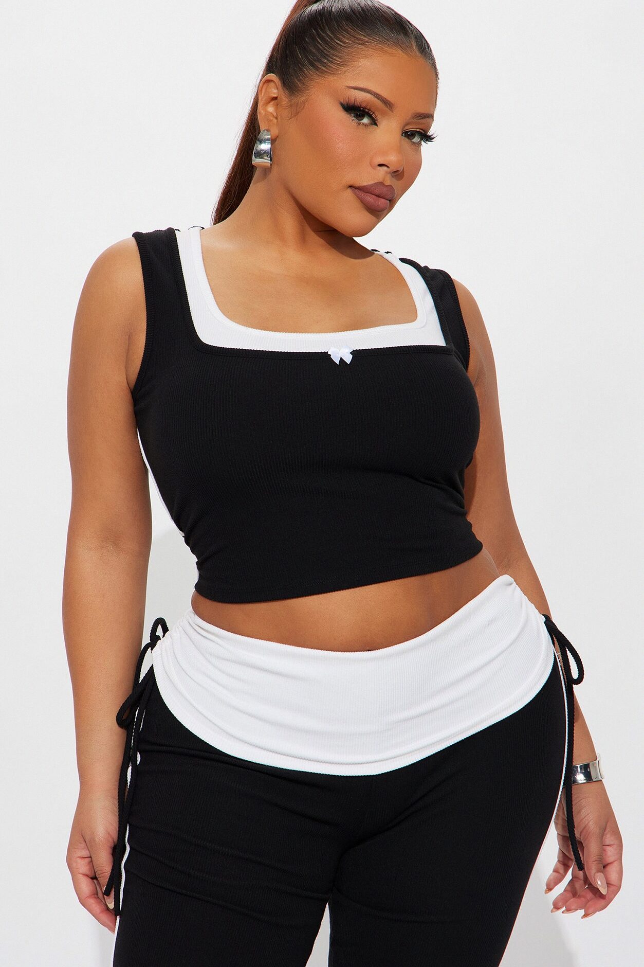 Hot Girly Fold Over Pant Set - Black