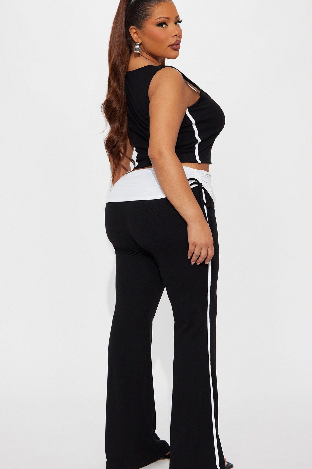 Hot Girly Fold Over Pant Set - Black