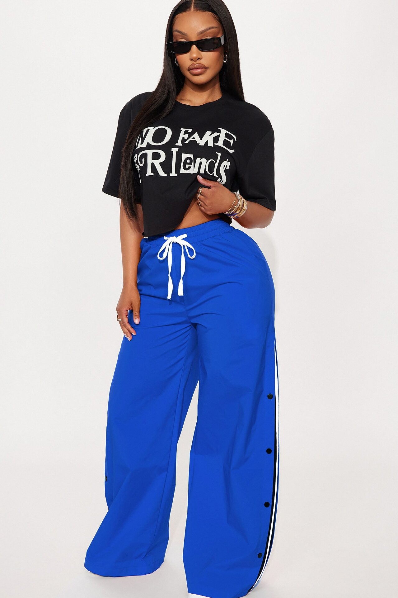Jennie Snap Button Track Pant - Blue